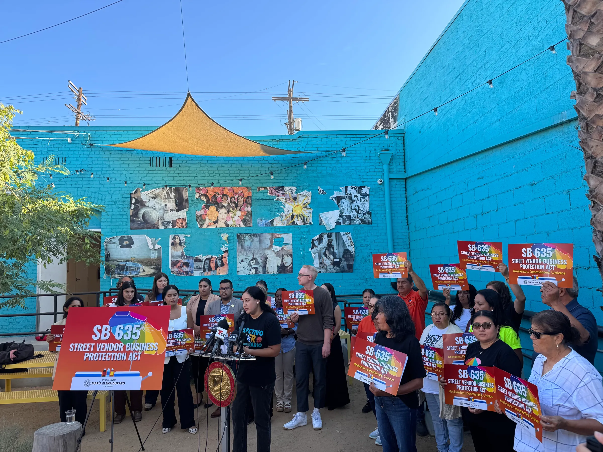 Street vendors and supporters rally in Los Angeles, United States on Sept. 17, 2025. Alesan Aboafesh/Inclusive Action for the City/Handout via Thomson Reuters Foundation