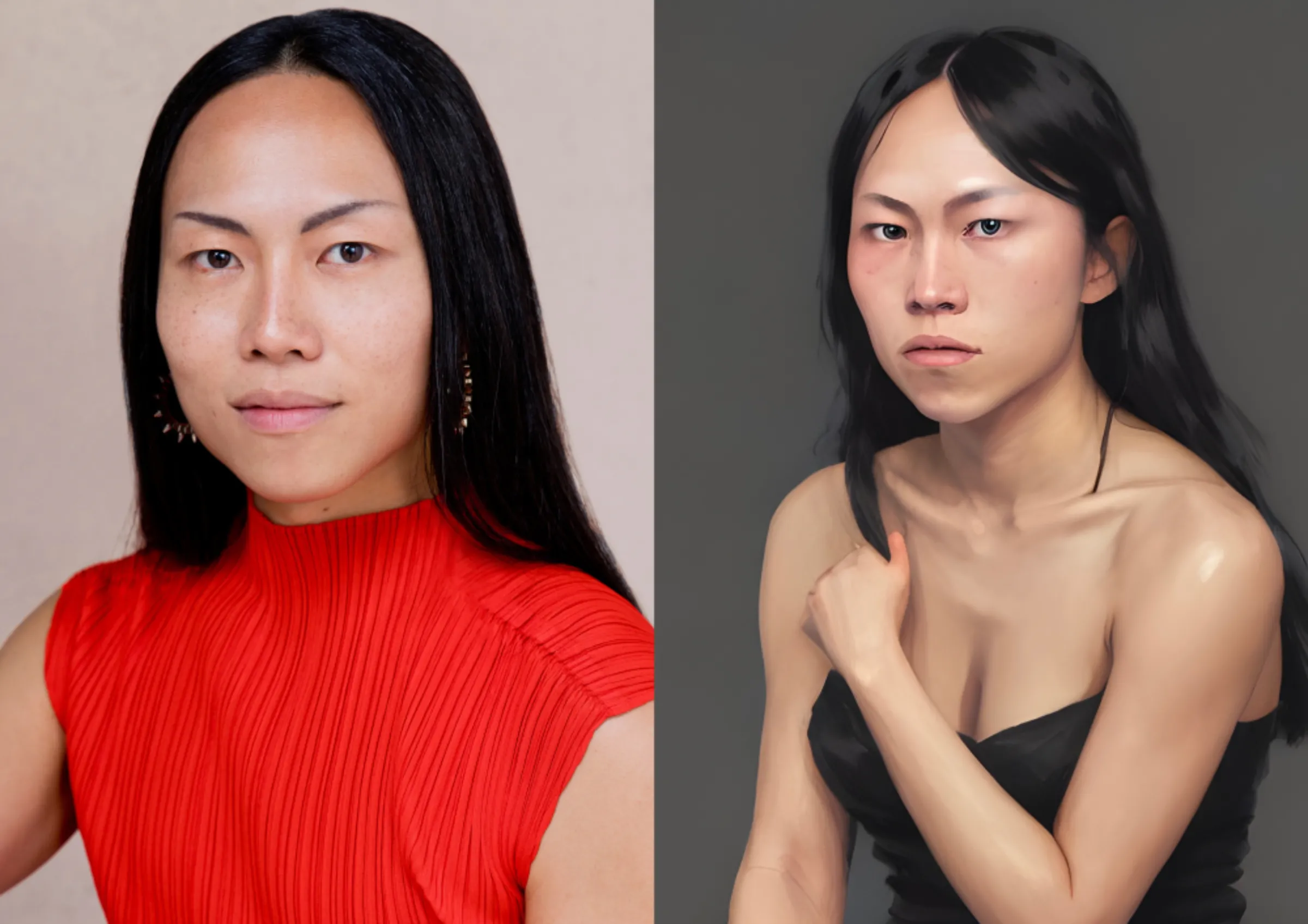 A composite image of Philip Li, also known as Le Fil, a pop artist in London and an edited image of Li created by Lensa, an artificial intelligence-based photo editing tool. Philip Li/Handout via Thomson Reuters Foundation