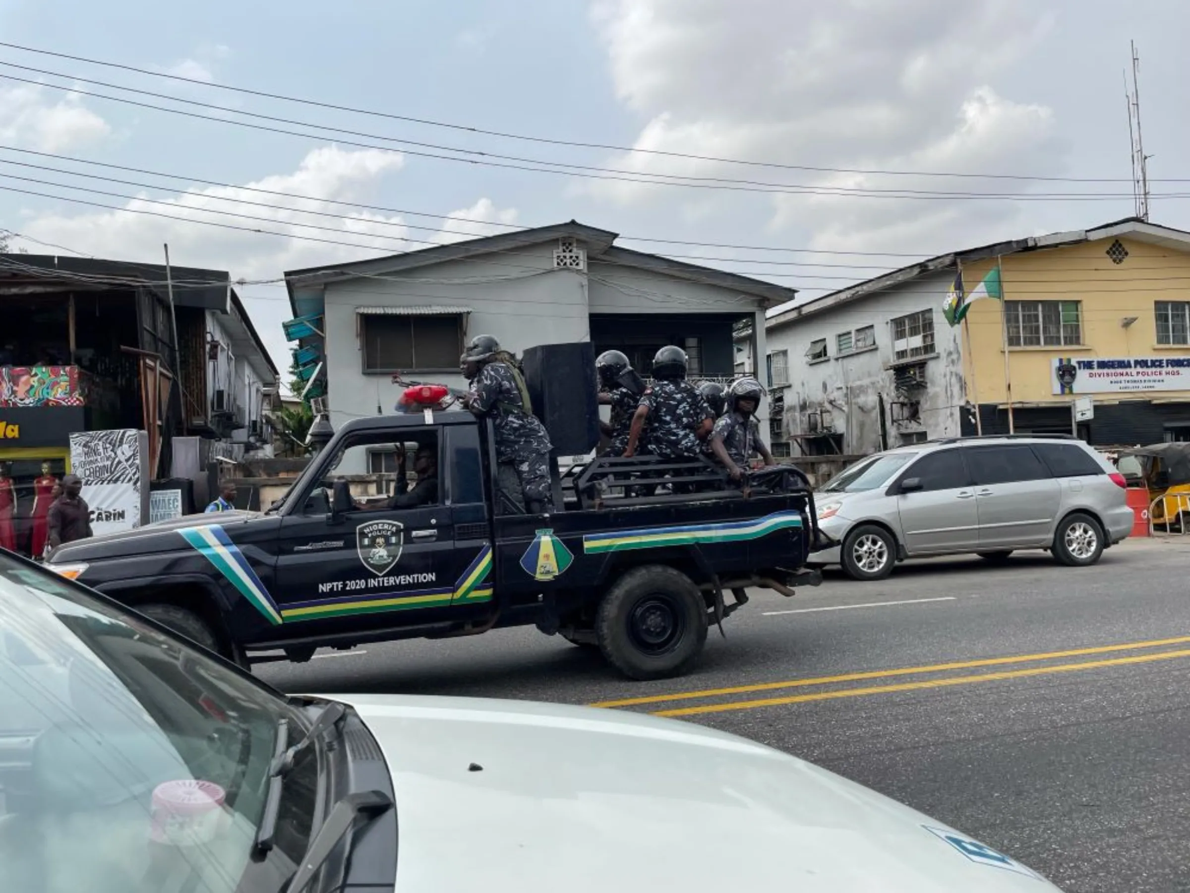 Police van patrols a street in Lagos, Nigeria, February 6, 2023