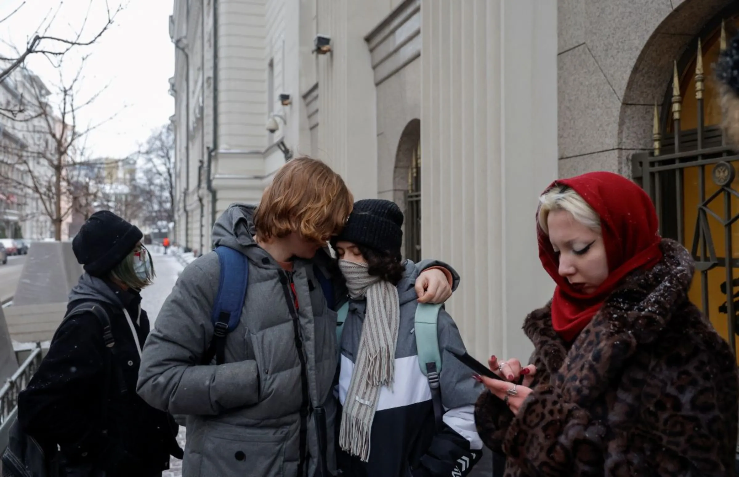 People gather outside Russia’s Supreme Court following a hearing to recognize the LGBTQ movement as extremist in Moscow, Russia, Nov. 30, 2023. REUTERS/Maxim Shemetov