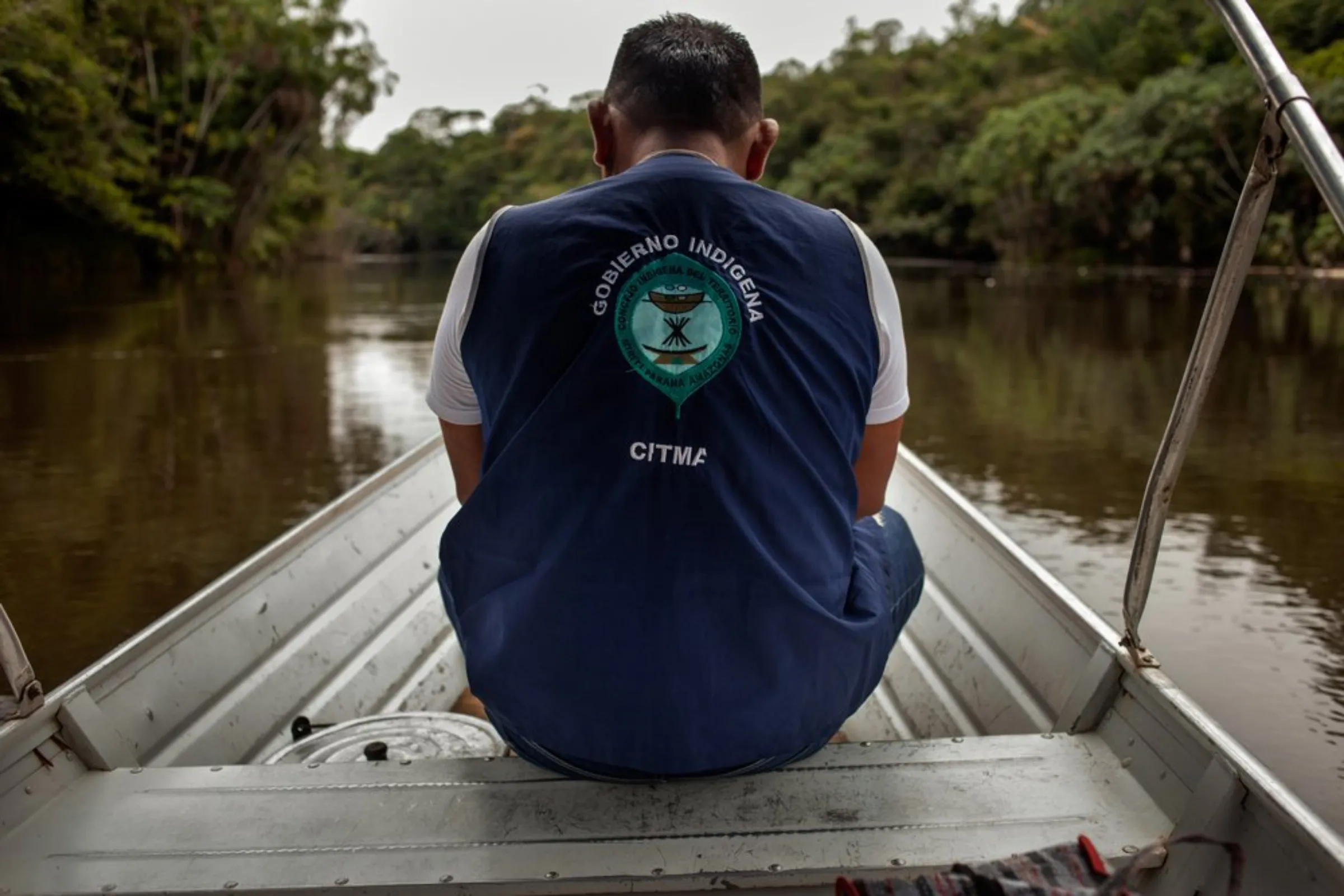 Indigenous leader Alfredo Yucuna, who heads the Indigenous Council of the Miriti-Parana Amazonas Territory (CITMA), travels along the Miriti-Parana River in Colombia’s southeast Amazonas province, December 16, 2021