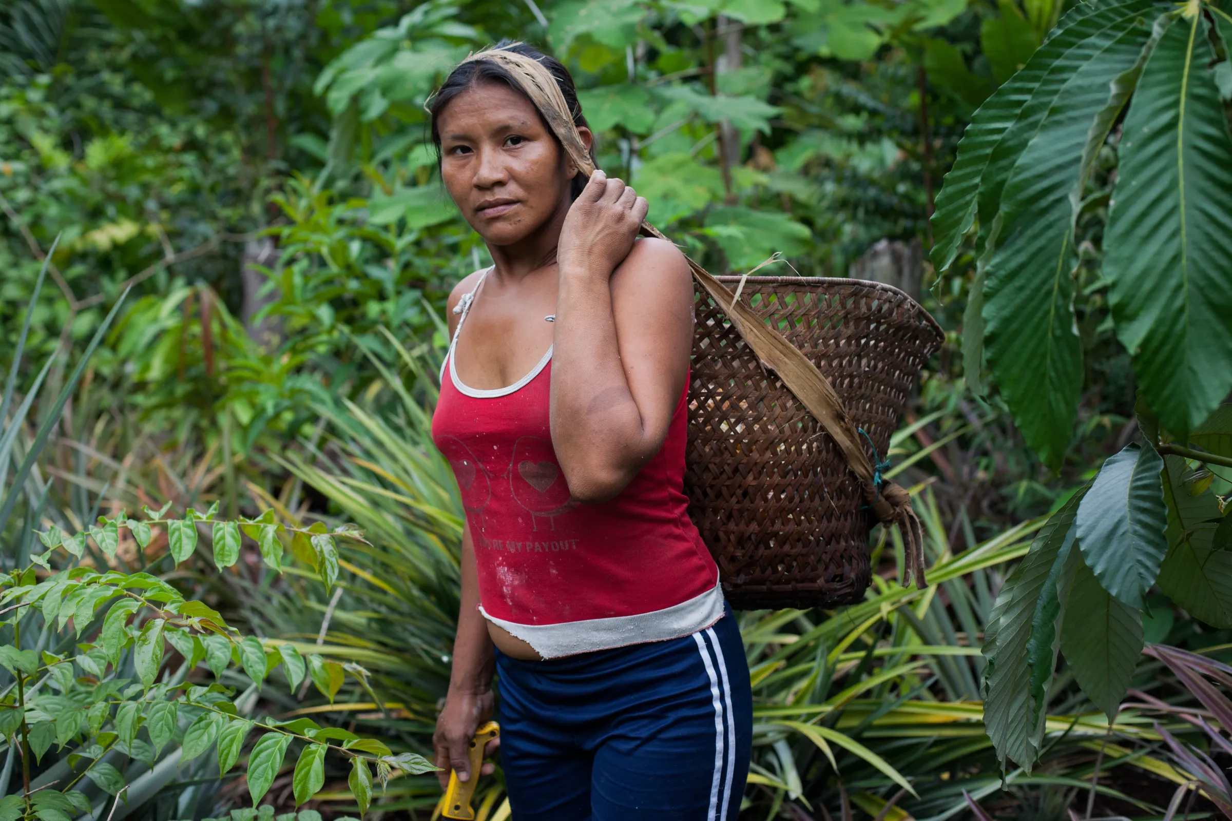 A Tribal Teenage Girl is Walking in the Woods To Fetch Water in a