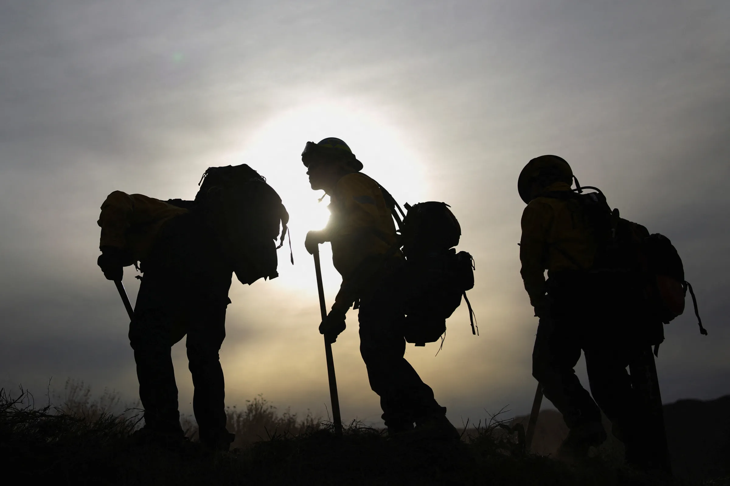 Firefighters cut a line as they battle the Franklin Fire in Malibu, California, U.S., December 11, 2024. REUTERS/Daniel Cole