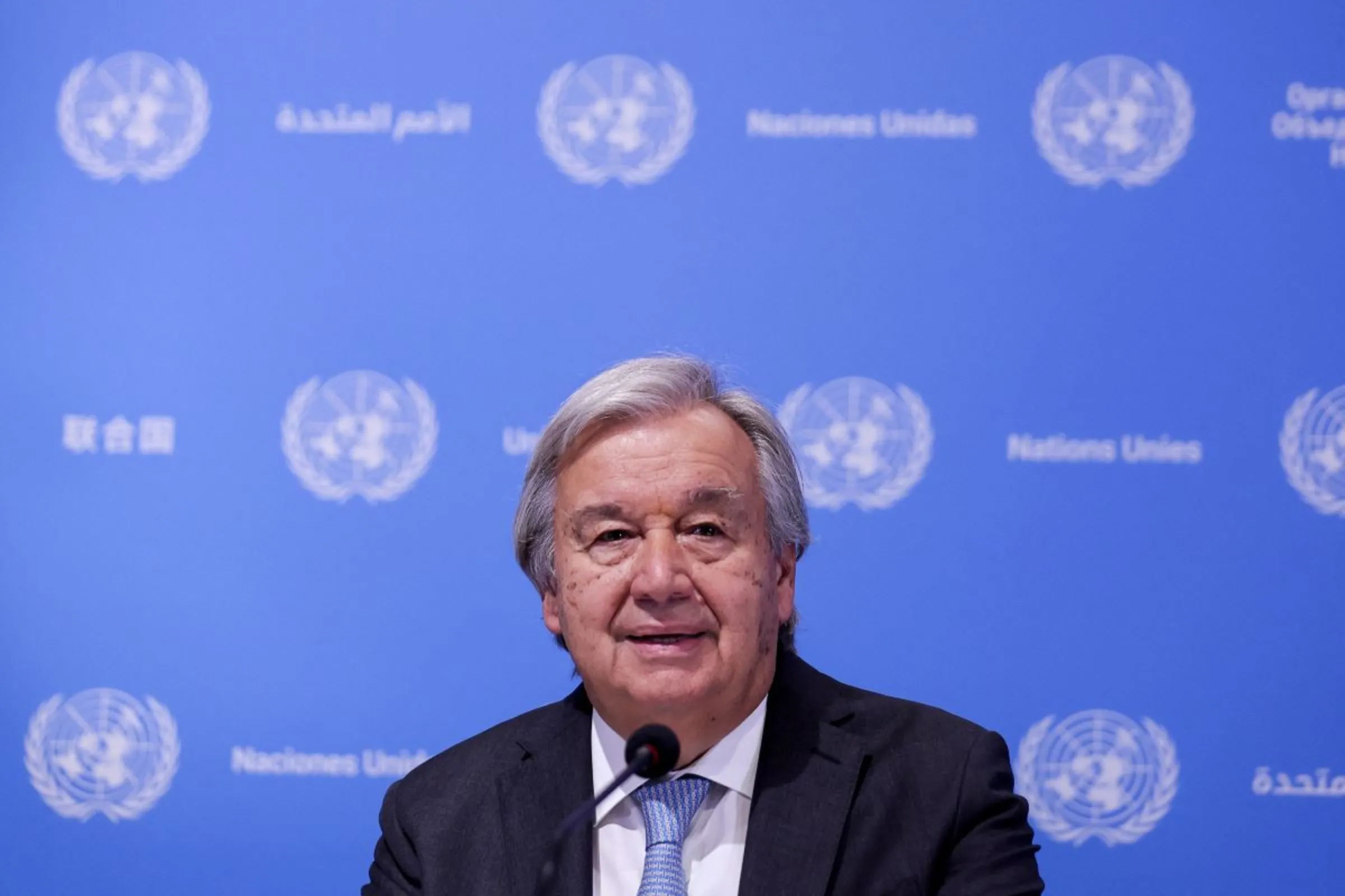 UN Secretary-General Antonio Guterres holds a press conference, ahead of G20 Summit in New Delhi, India, September 8, 2023