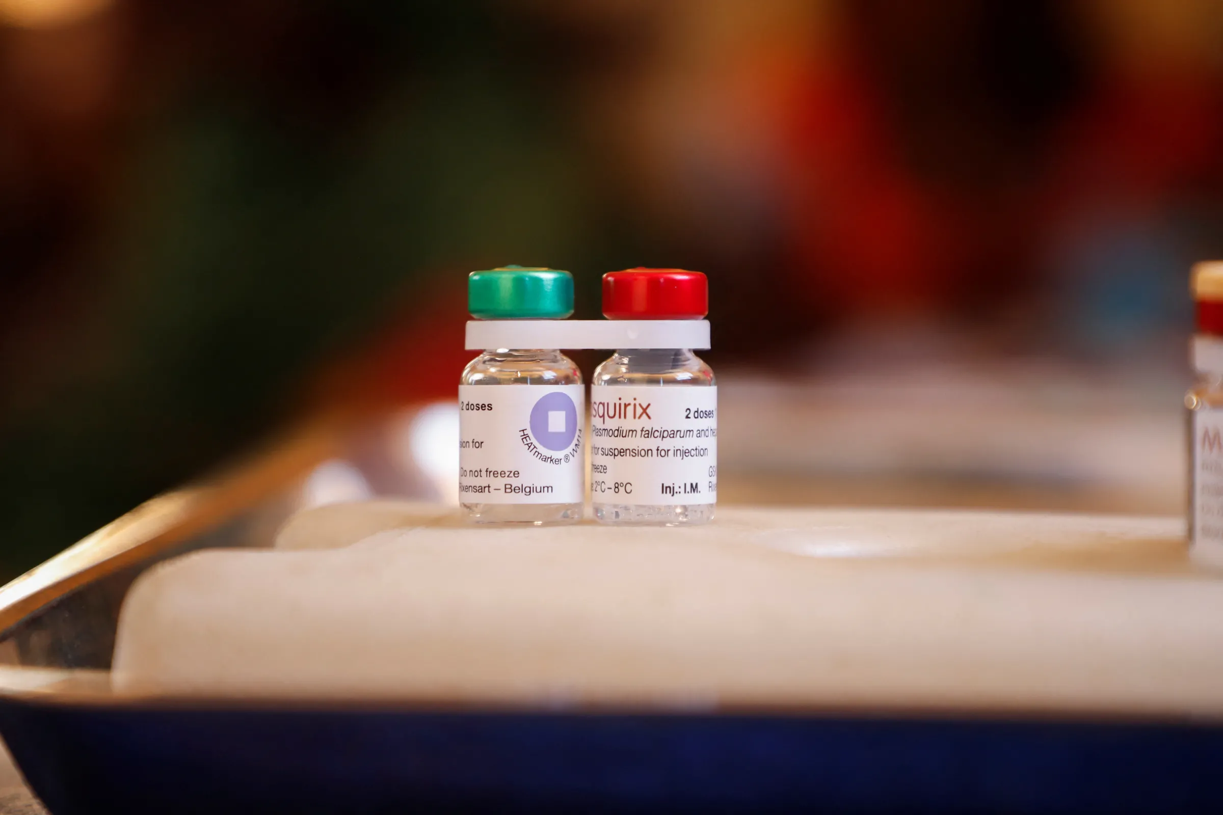 Bottles containing malaria vaccine stand on the table at the health center in Datcheka, Cameroon January 22, 2024. REUTERS/Desire Danga Essigue