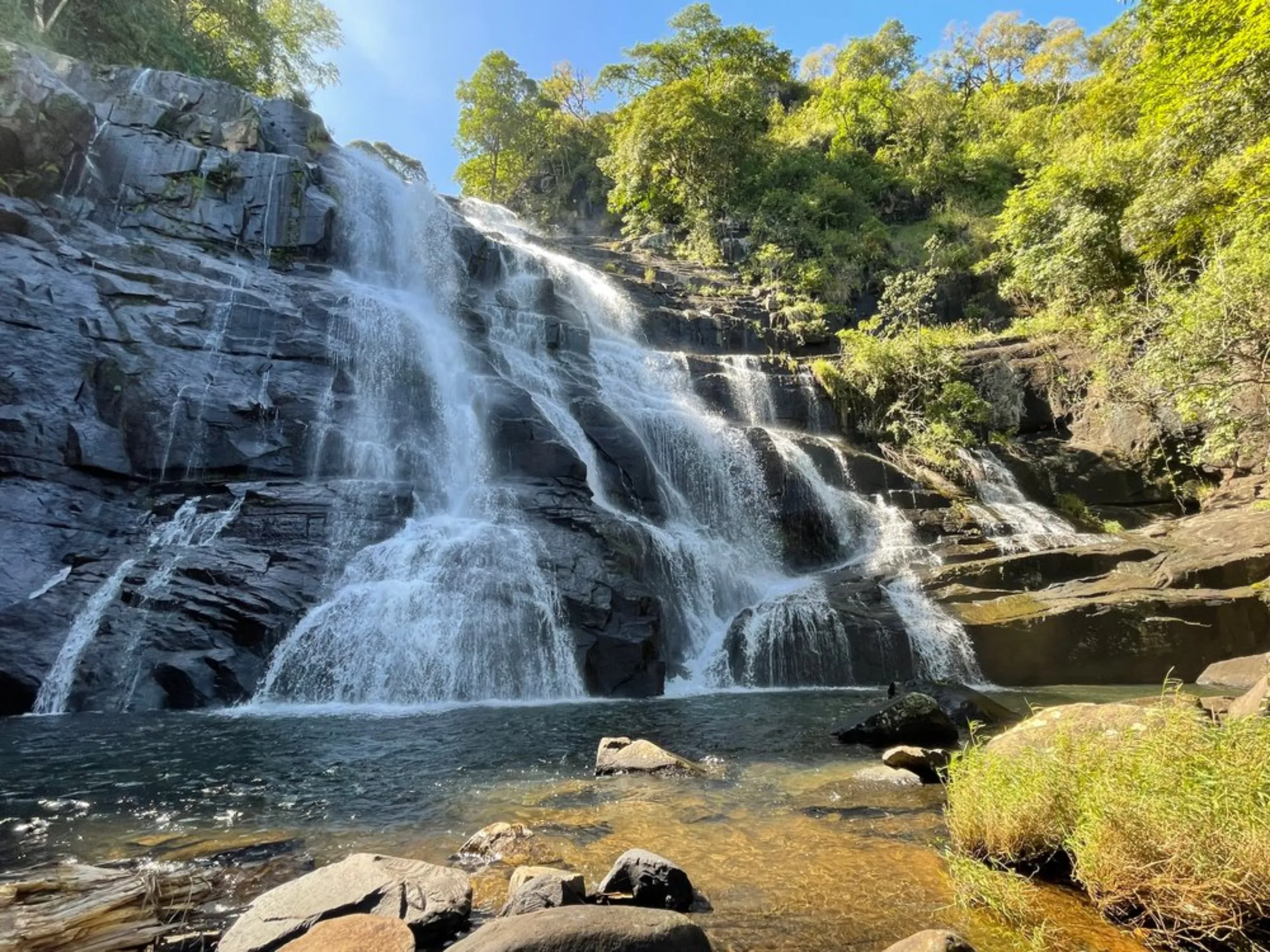 A view of a waterfall on Mount Gorongosa, near a coffee plantation on the mountain in Mozambique, May 26, 2022