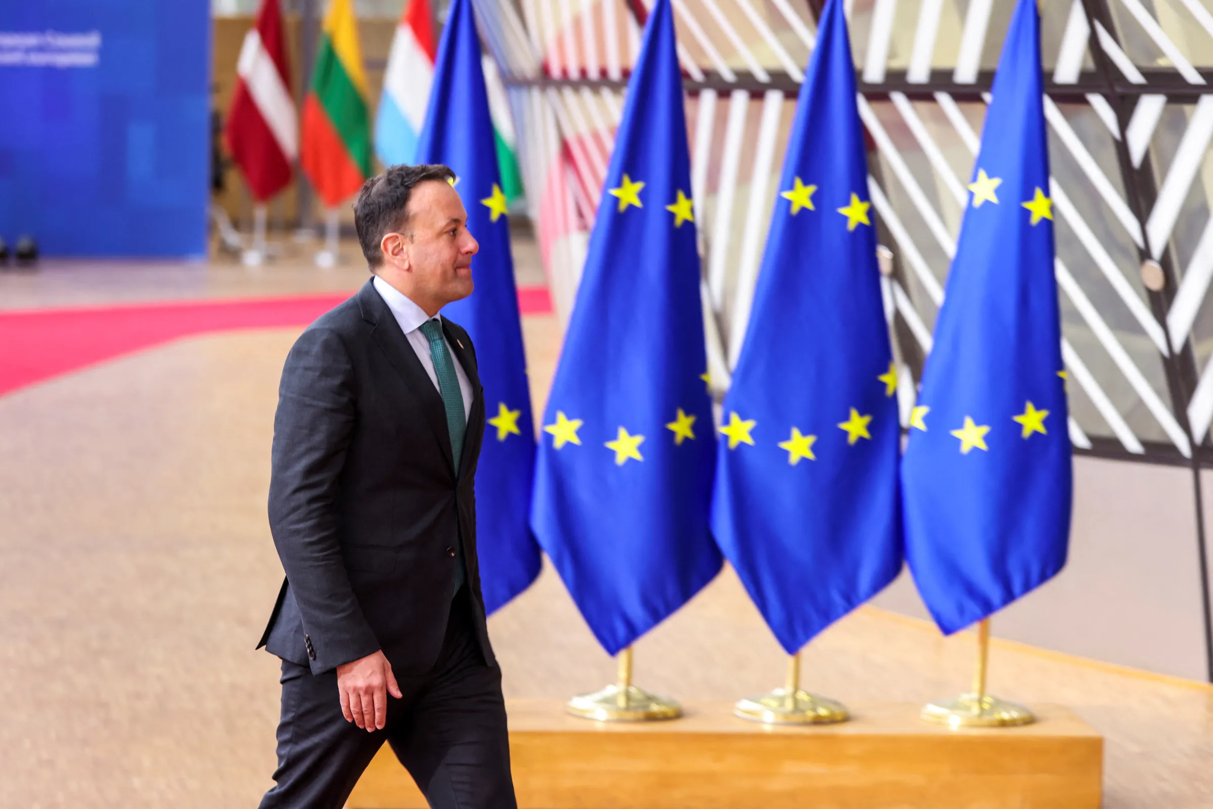 Ireland's Taoiseach (Prime Minister) Leo Varadkar walks as he attends a European Union leaders summit in Brussels, Belgium March 21, 2024. REUTERS/Johanna Geron