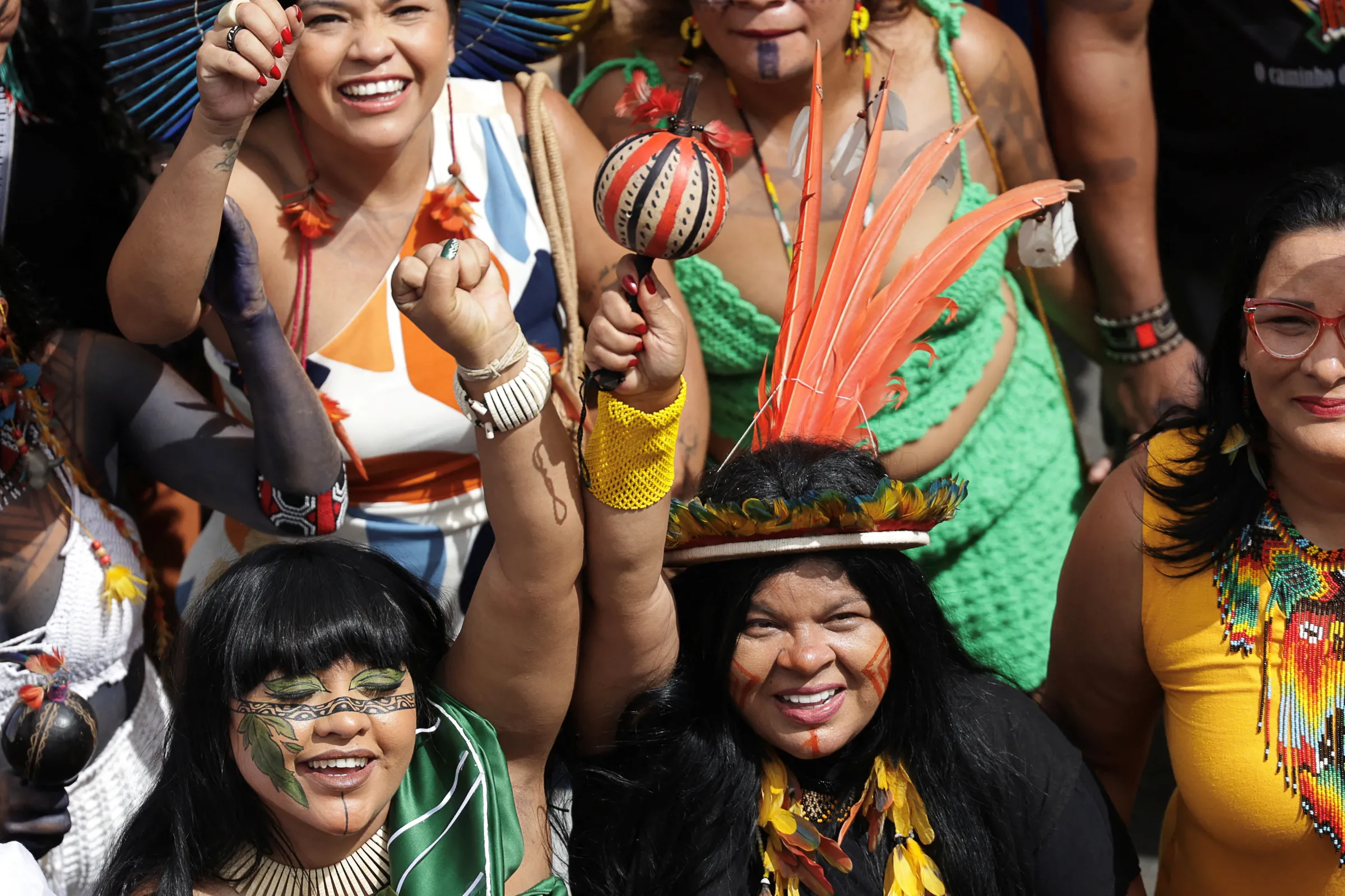 Brazil’s Indigenous Congresswoman Celia Xakriaba and Brazil’s Minister of Indigenous Peoples Sonia Guajajara attend the Terra Livre (Free Land) protest camp to demand the demarcation of land and to defend cultural rights, in Brasilia, Brazil April 8, 2025. REUTERS/Ueslei Marcelino