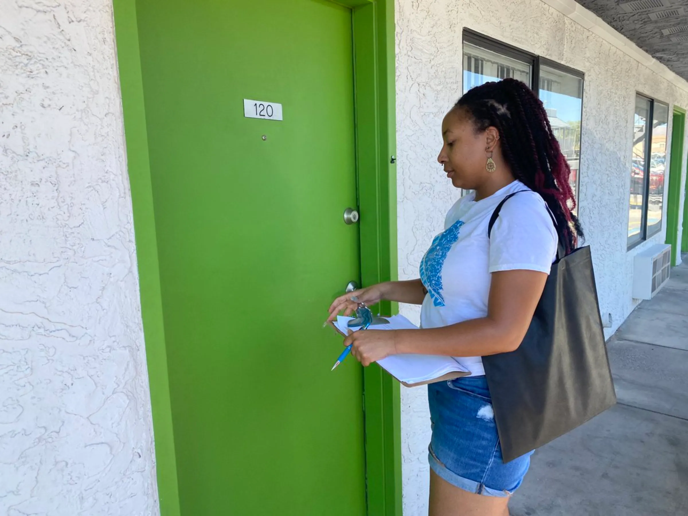 Tenant organizers in Nevada take part in a national 26-city canvass of U.S. renters on October 15. People’s Action/Handout via Thomson Reuters Foundation