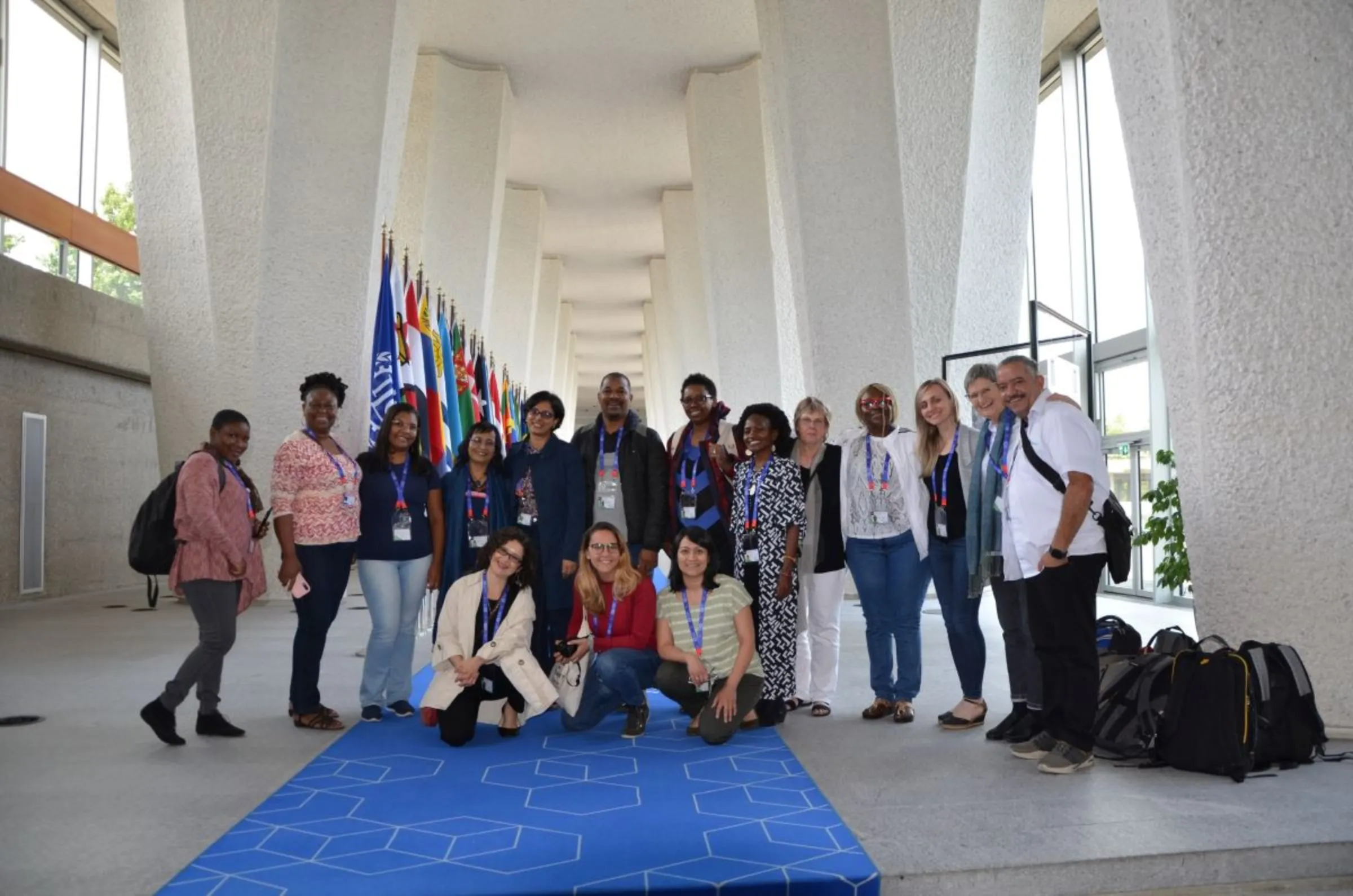 The delegation to informal workers at the International Labour Conference, composed of WIEGO, StreetNet International, HomeNet International, International Alliance of Waste Pickers and International Domestic Workers' Federation, Geneva, Switzerland, June 10, 2023. StreetNet/Handout via Thomson Reuters Foundation