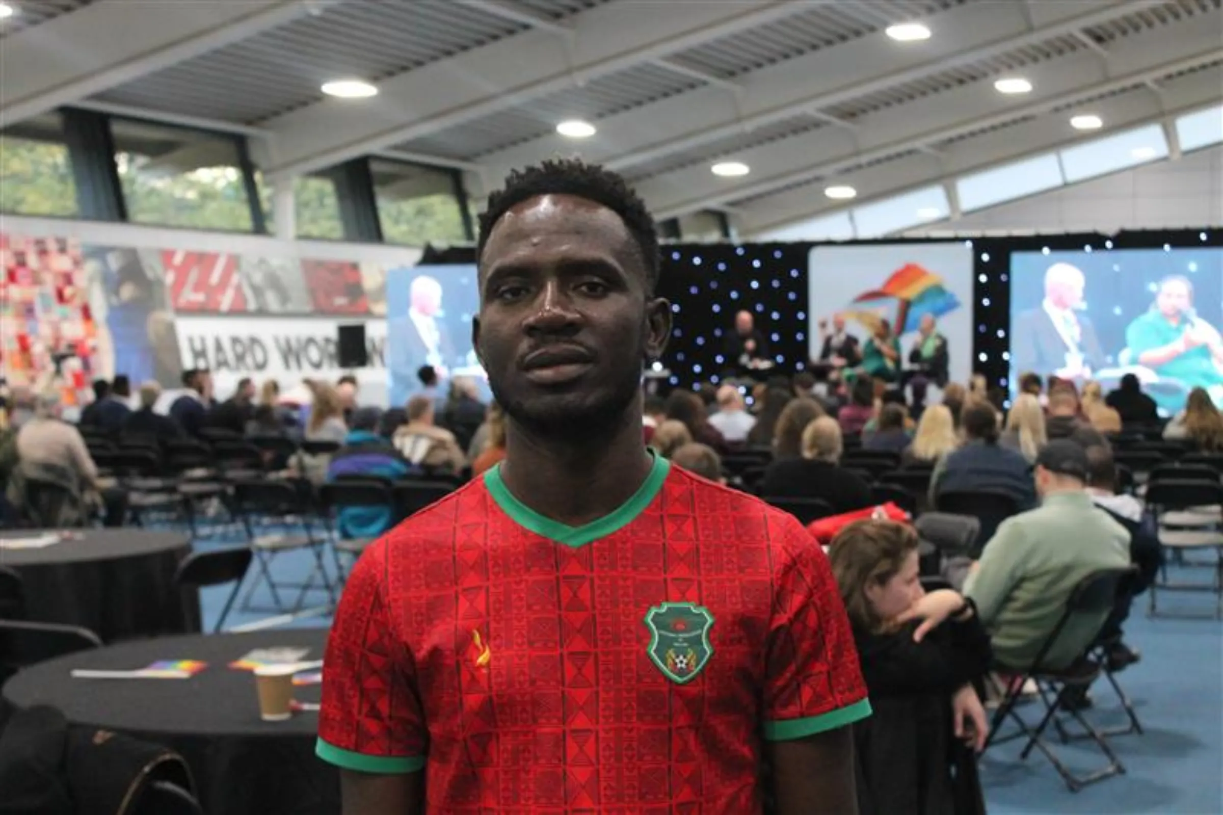 Kondwani Chapola, an LGBTQ+ activist  from Malawi, poses for  picture after an interview with Context during the Safer To Be Me Conference in Gateshead, United Kingdom, on October 24, 2025. Thomson Reuters Foundation/Enrique Anarte