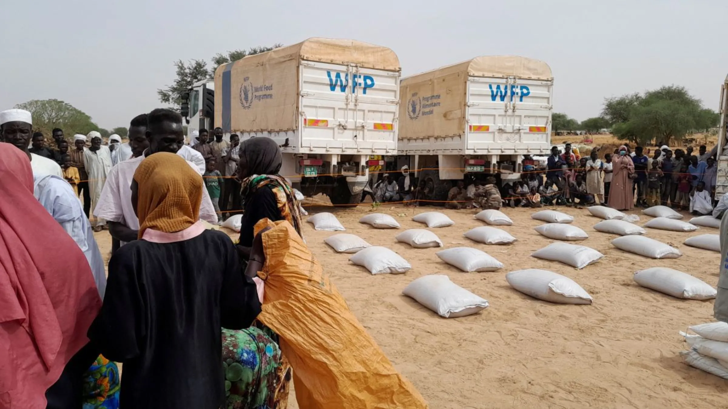 Sudanese refugees who have fled the violence in their country queue to receive food supplements from World Food Programme (WFP) near the border between Sudan and Chad in Adre, Chad April 26, 2023