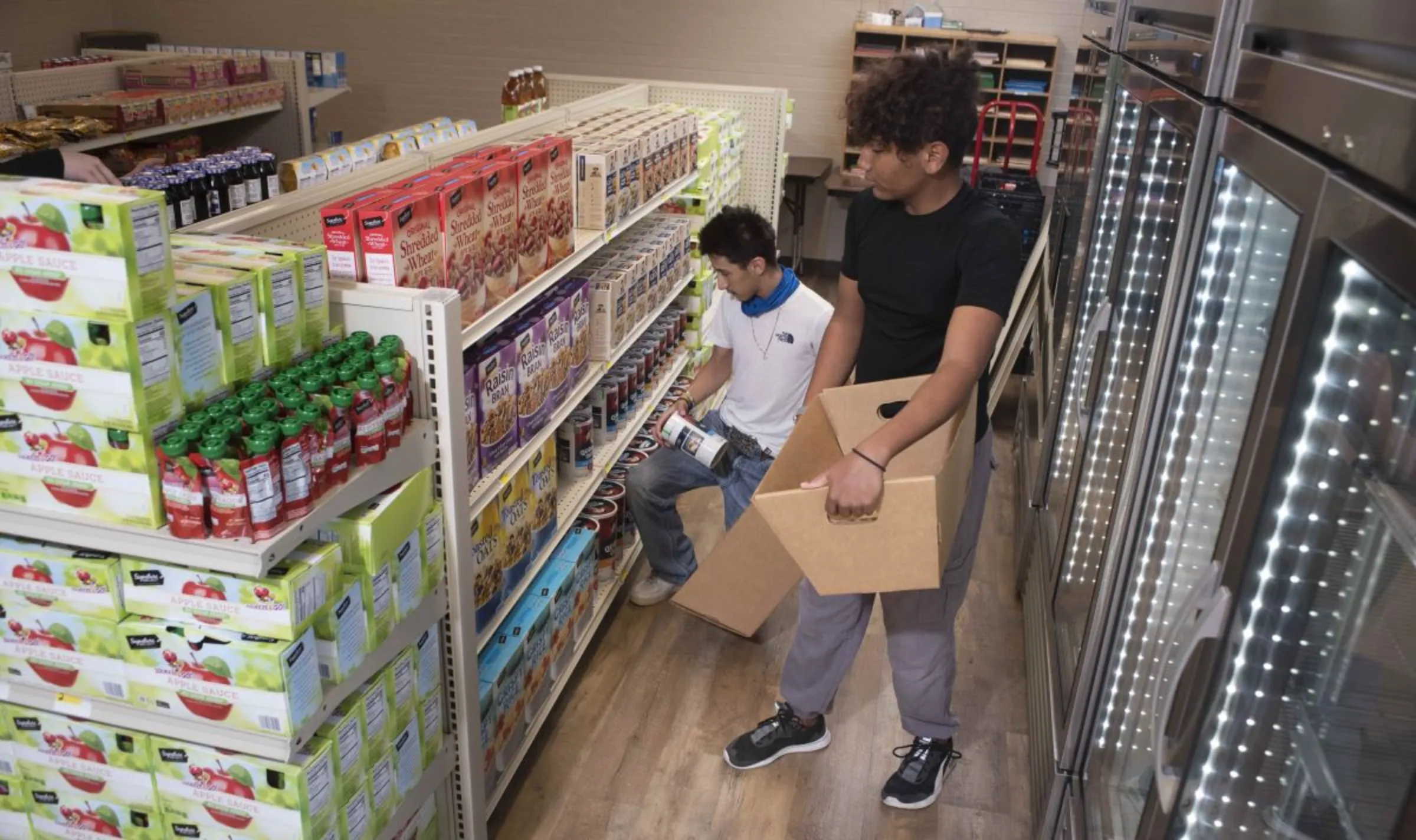 Inside the student-run grocery store at Linda Tutt High School in Sanger, Texas, in late 2021. Texas Health Resources/Handout via Thomson Reuters Foundation