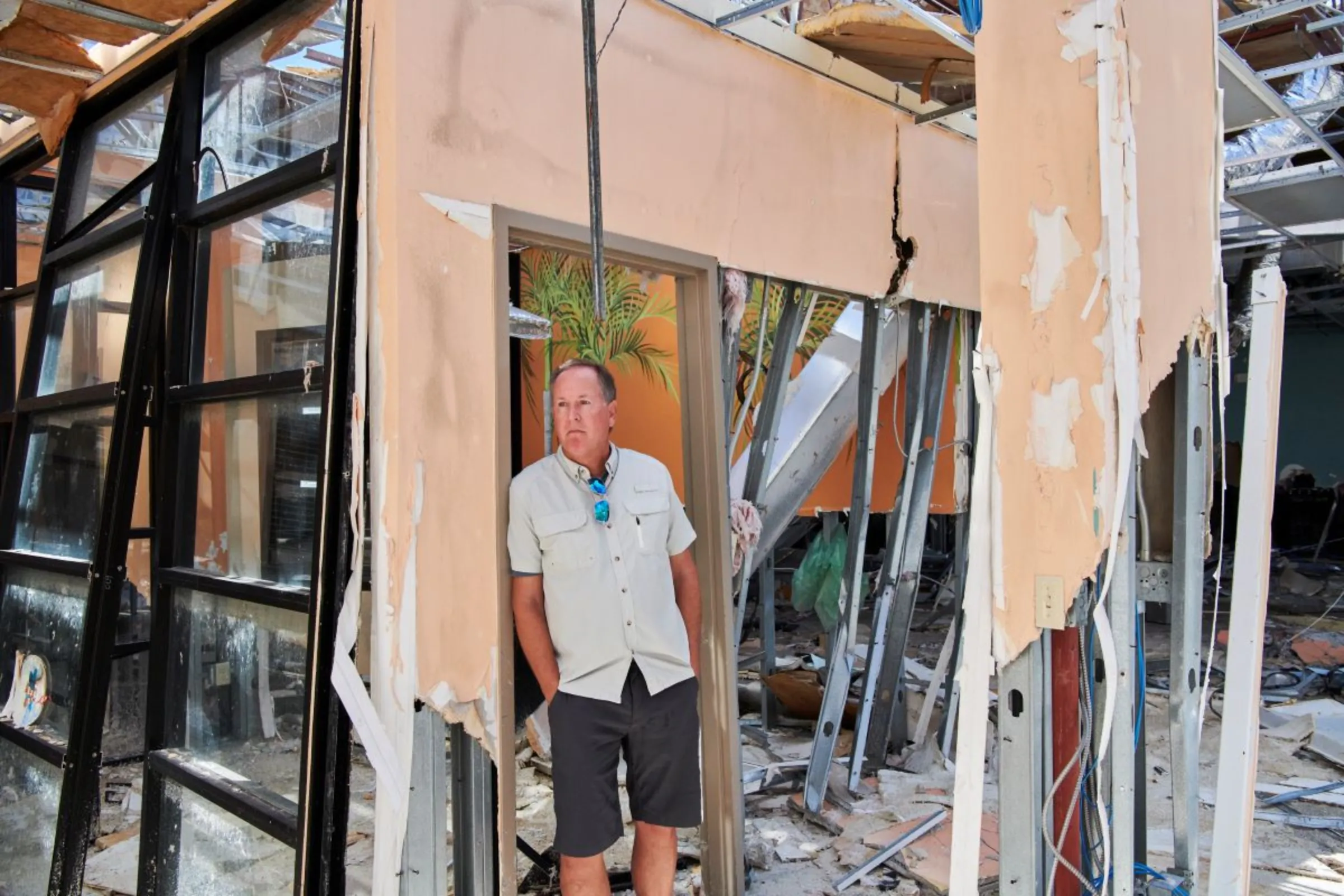 Fort Myers Beach Vice Mayor Jim Atterholt is pictured in what remains of Fort Myers Beach Town Hall in Fort Myers Beach, Florida, USA, May 24, 2023
