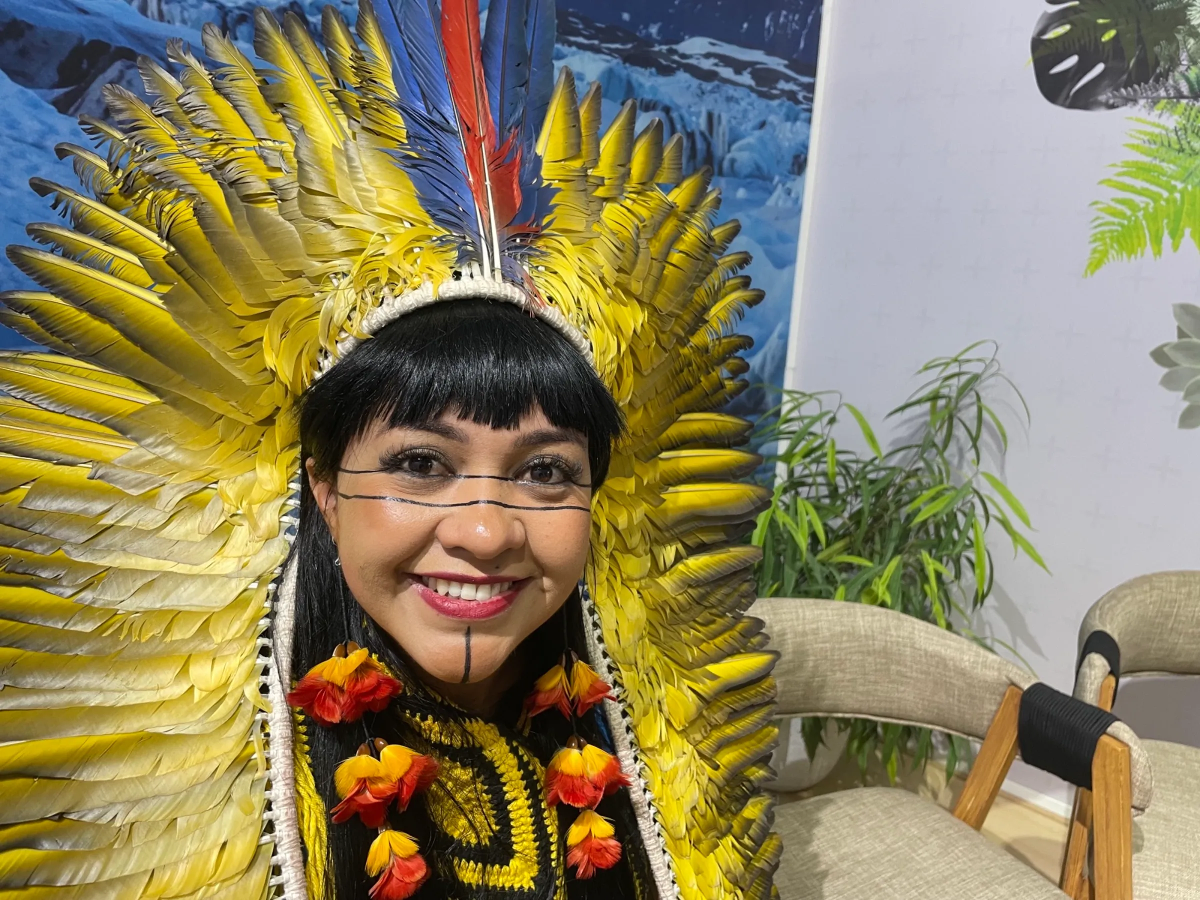 Célia Xakriabá, a newly elected indigenous Brazilian congresswoman, poses for a photo at the COP27 U.N. climate negotiations in Sharm el-Sheikh, Egypt, November 11, 2022. Thomson Reuters Foundation/Laurie Goering