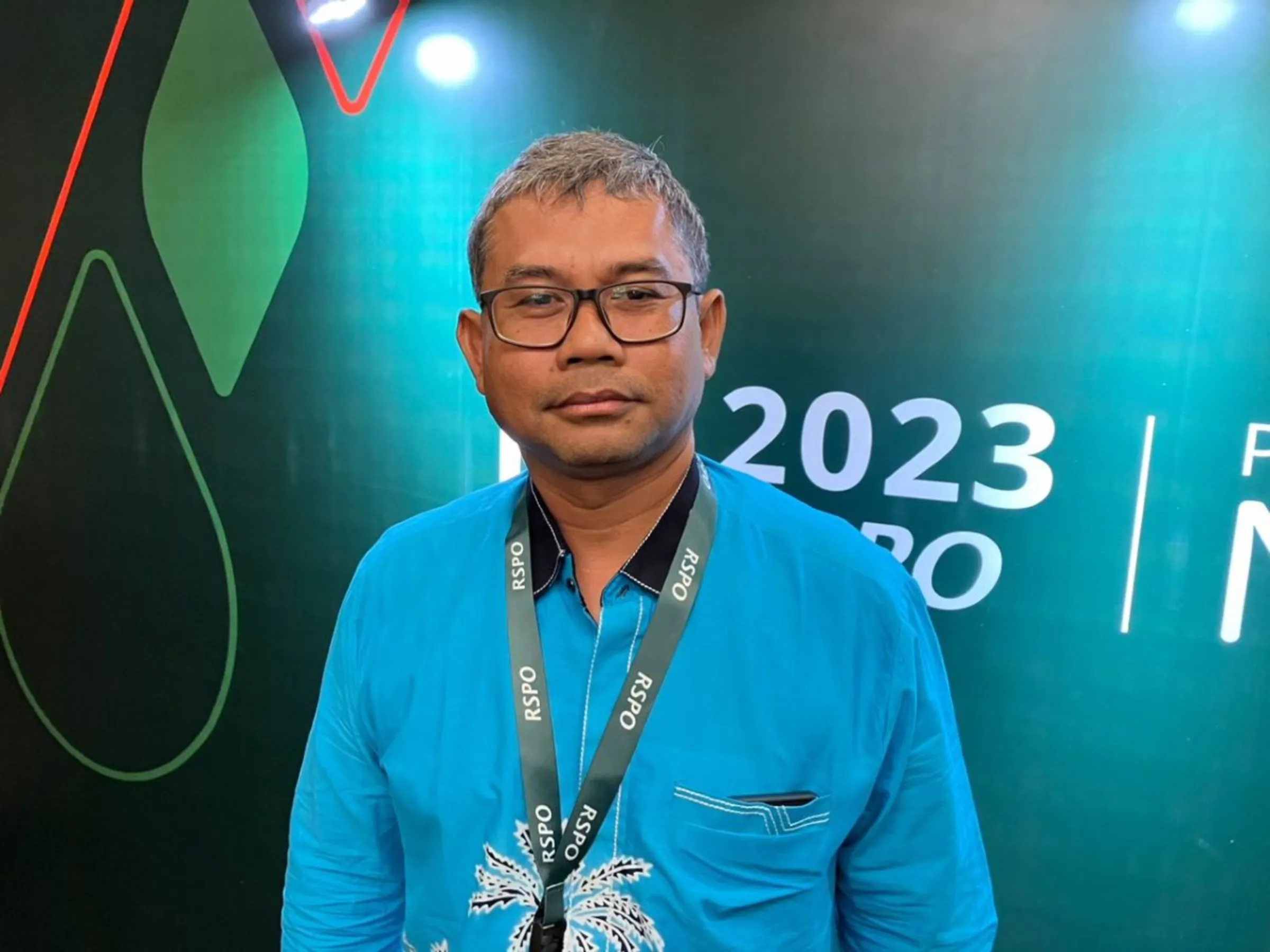 Joko Prasetyo, a smallholder palm oil farmer from the island of Sumatra at the RSPO conference in Jakarta, Indonesia, November 21, 2023