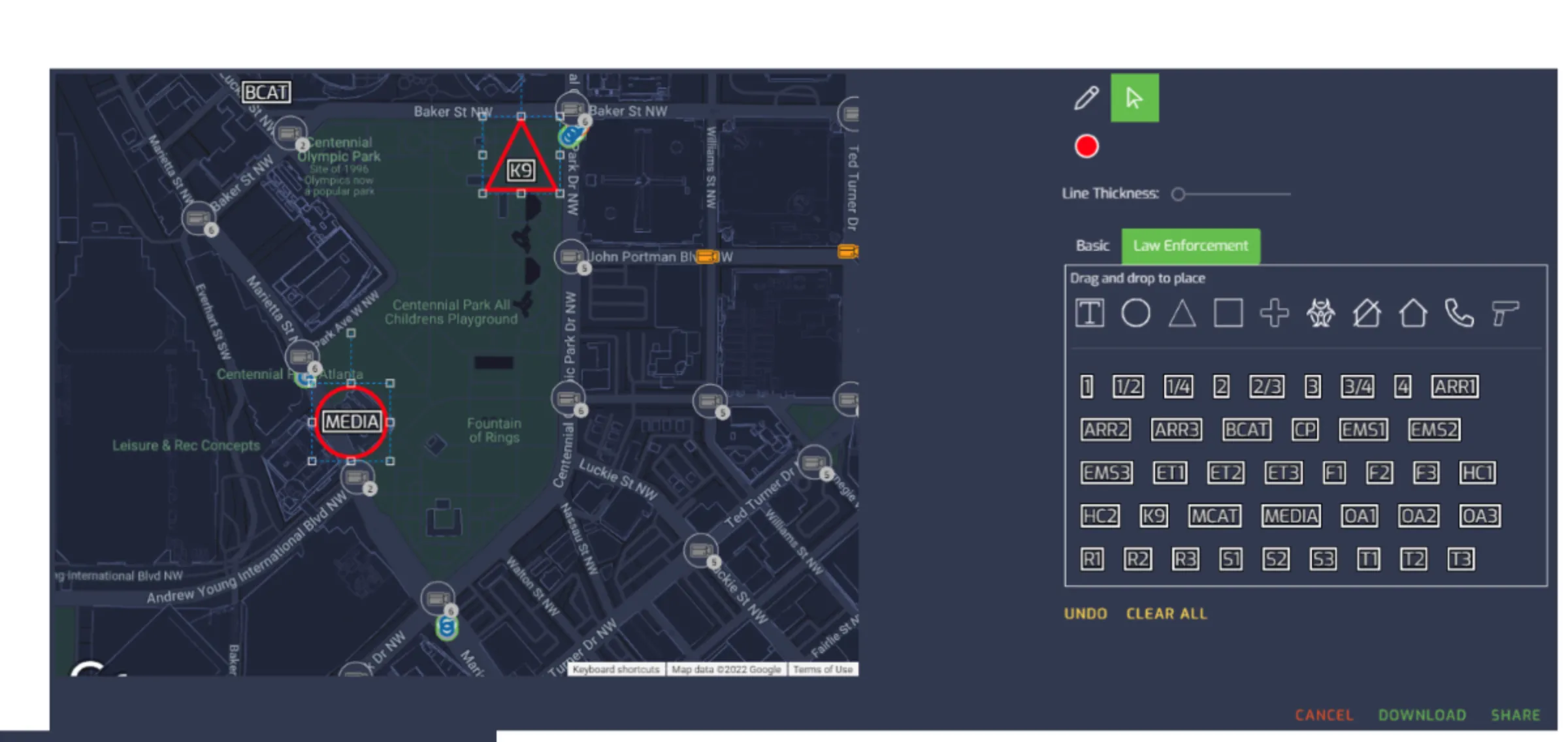 A page from a Fusus training manual showing the Fusus dashboard from the city of Atlanta, Georgia. Fusus/Handout via Thomson Reuters Foundation