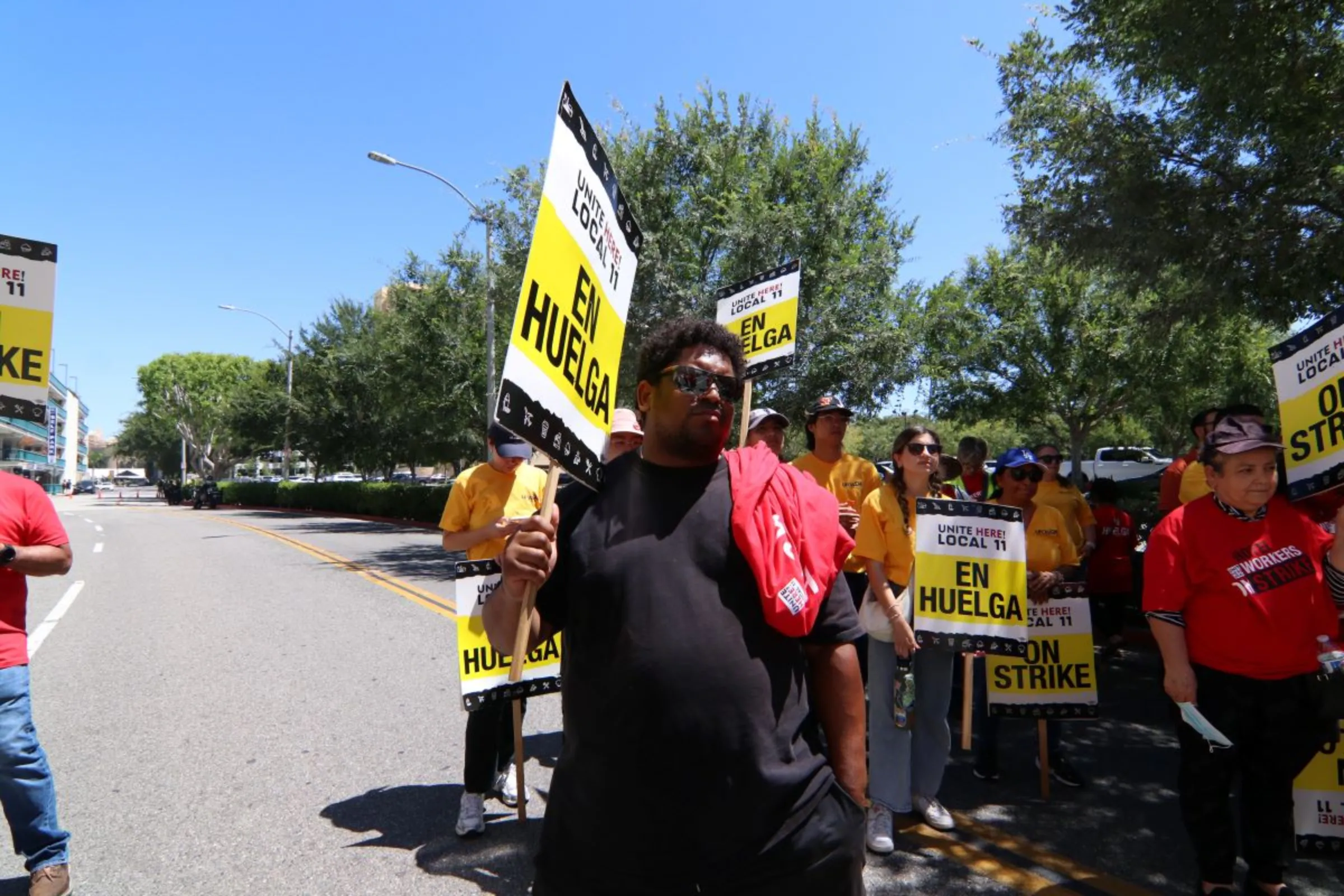 Thomas Bradley pickets outside of a Hilton Anaheim Hotel, July 13, 2023