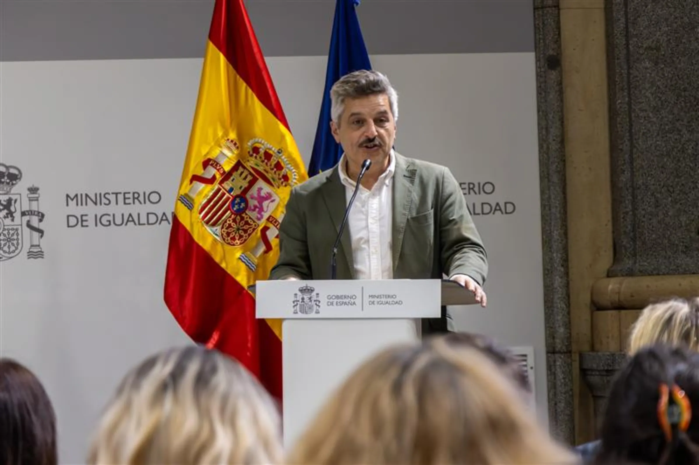 Julio del Valle de Íscar, the Spanish government's director for LGBTQ+ equality, speaks at a press conference at the headquarters of Spain's equality ministry in Madrid on May 20, 2025. Ministerio de Igualdad/Handout via Thomson Reuters Foundation