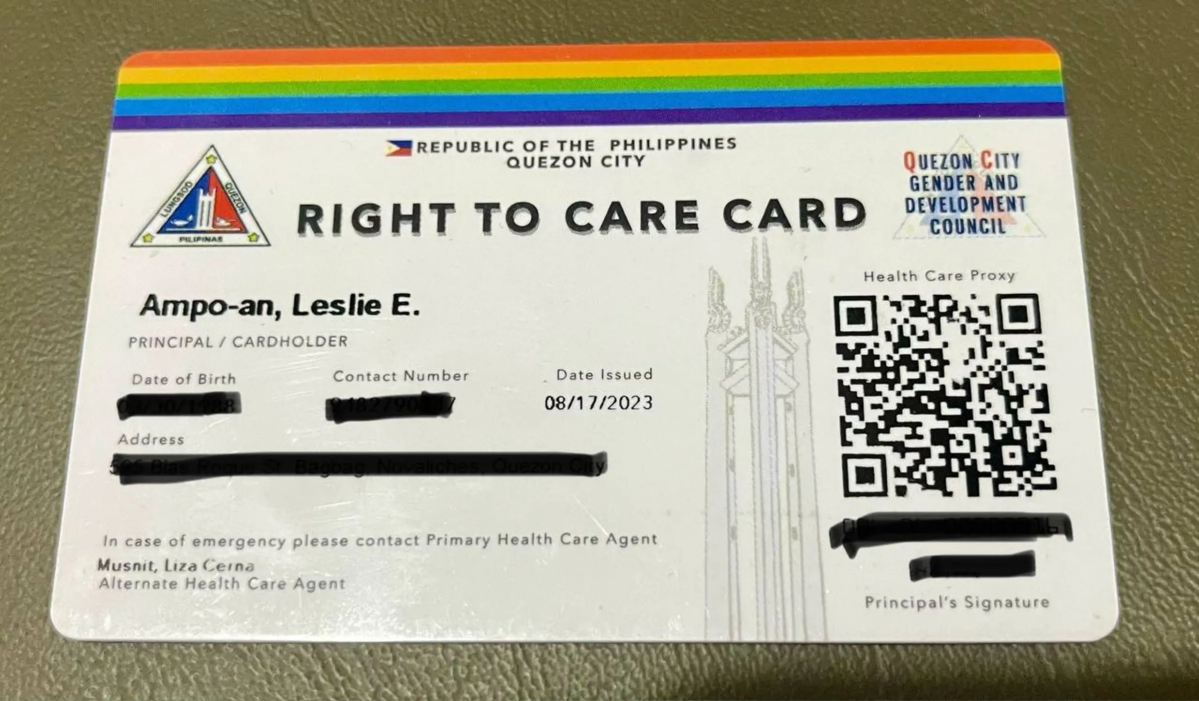 The Quezon City government started issuing Right to Care cards to LGBTQ+ couples in 2023. Leslie Ampo-an/Thomson Reuters Foundation