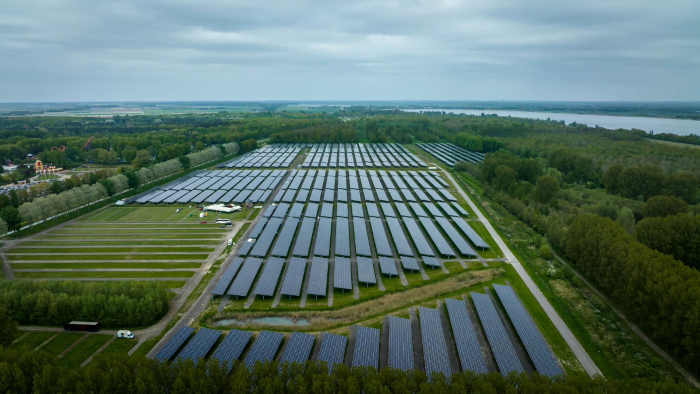 Solar Carport Biddinghuizen in Biddinghuizen, the Netherlands, May 3, 2022. Solarfields/Handout via Thomson Reuters Foundation