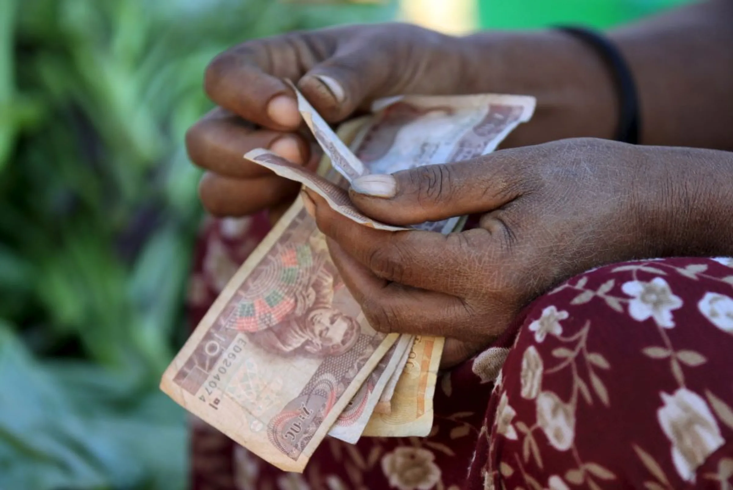 A woman counts Ethiopian birr notes, at the Mercato market in Addis Ababa November 14, 2015
