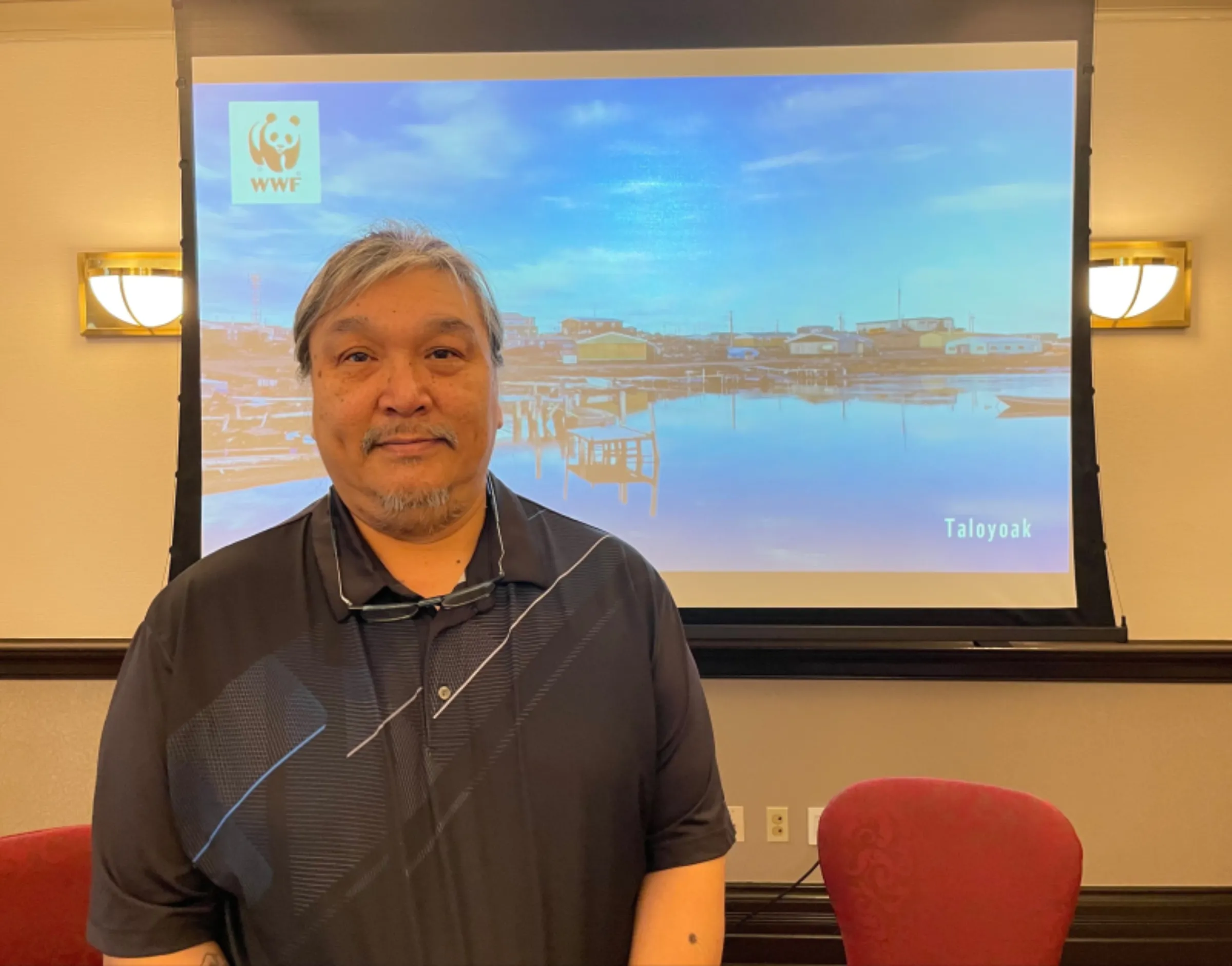 Jimmy Ullikatalik, manager of the Spence Bay Hunters and Trappers Association in Taloyoak, Nunavut, at an event outside COP15 talks in Montreal, Canada, December 11, 2022