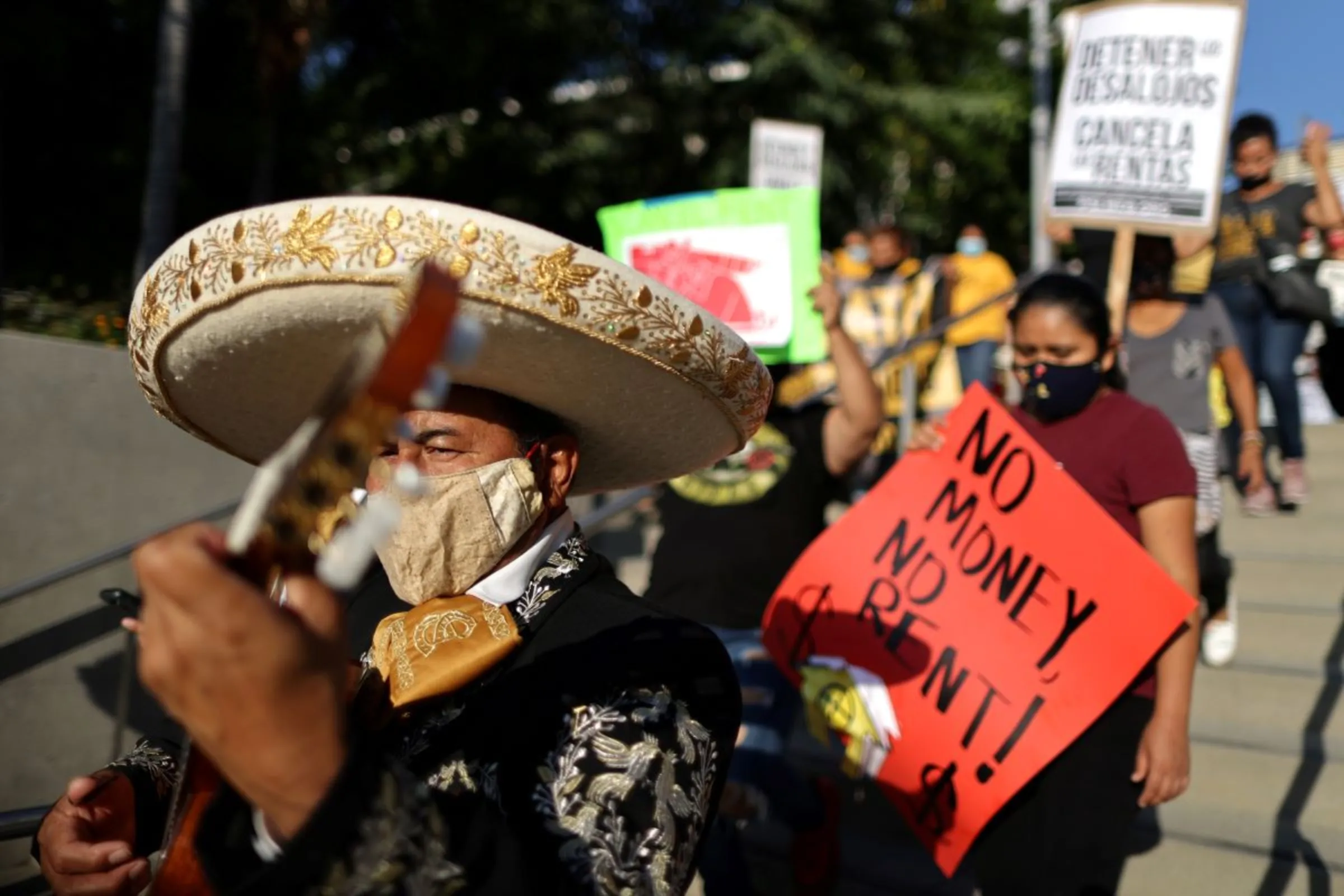 Tenants and housing rights activists protest for a halting of rent payments and mortgage debt, in Los Angeles, California, U.S., October 1, 2020