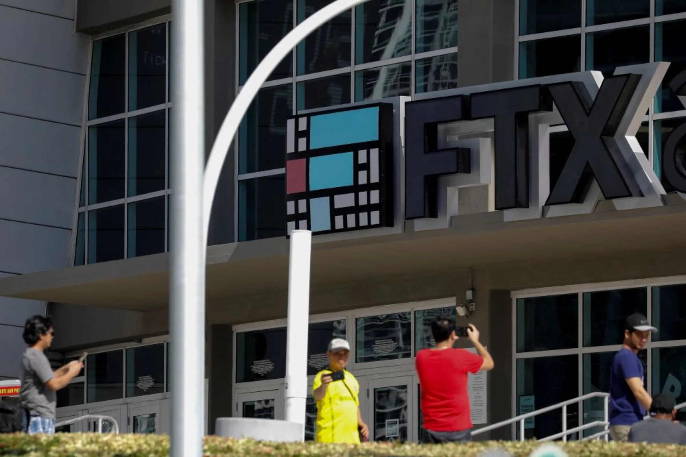 The logo of FTX is seen at the entrance of the FTX Arena in Miami, Florida, U.S., November 12, 2022
