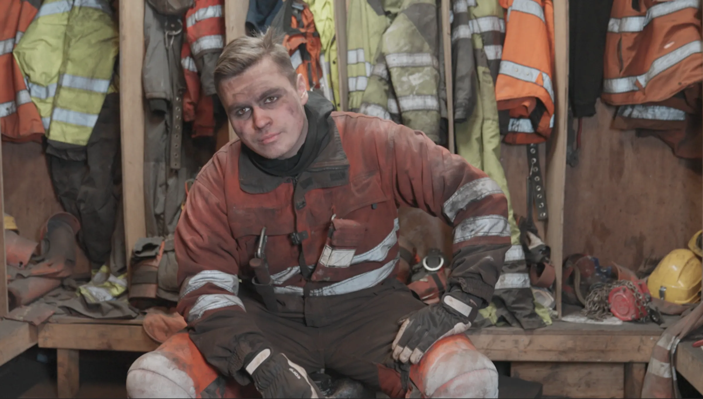 Sander Sarheim, a coal miner from Svalbard, a Norwegian archipelago, poses in this still from a video