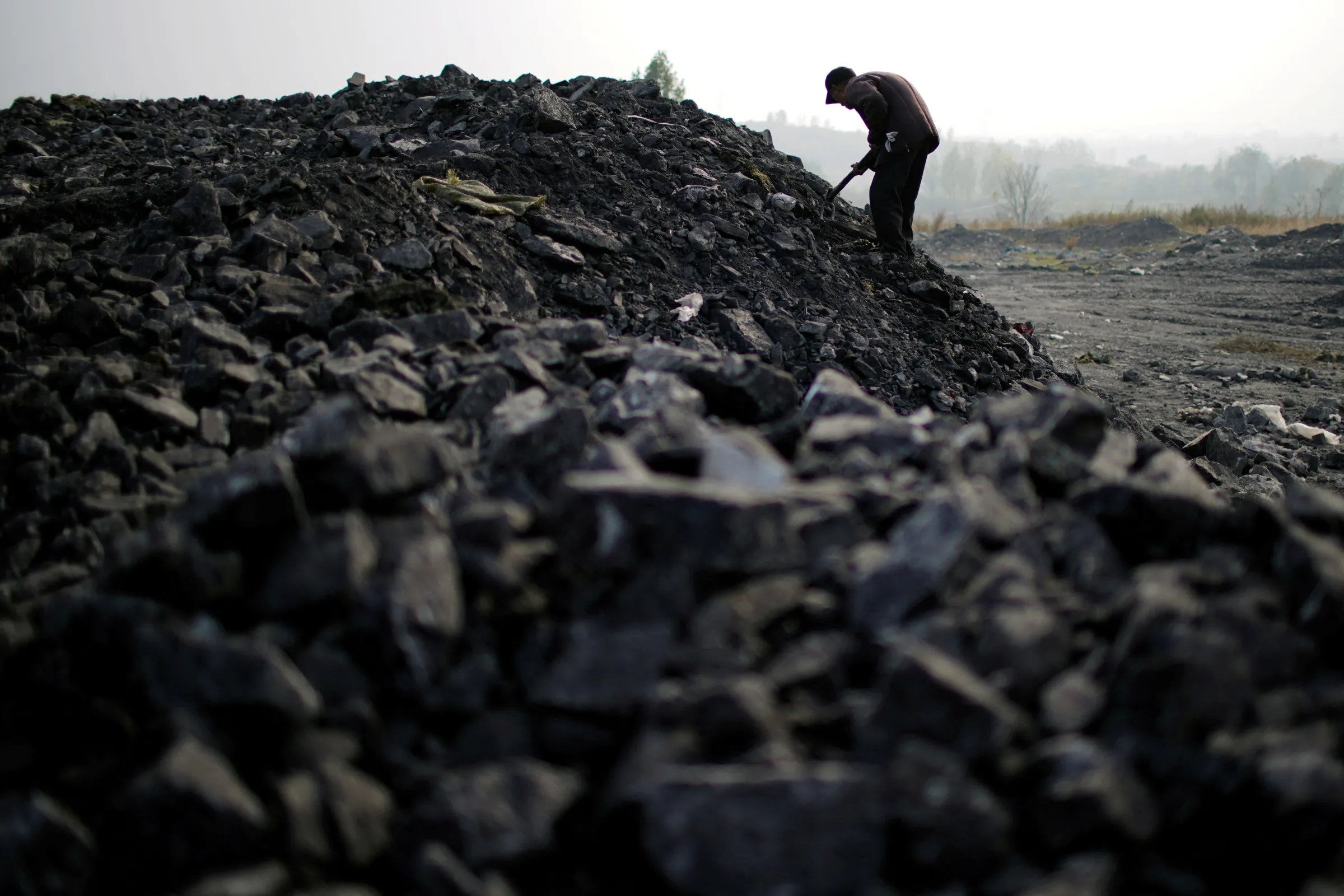 Zhang Tieliang 76, sifts through dunes of low-grade coal near a coal mine in Ruzhou, Henan province, China November 4, 2021. REUTERS/Aly Song