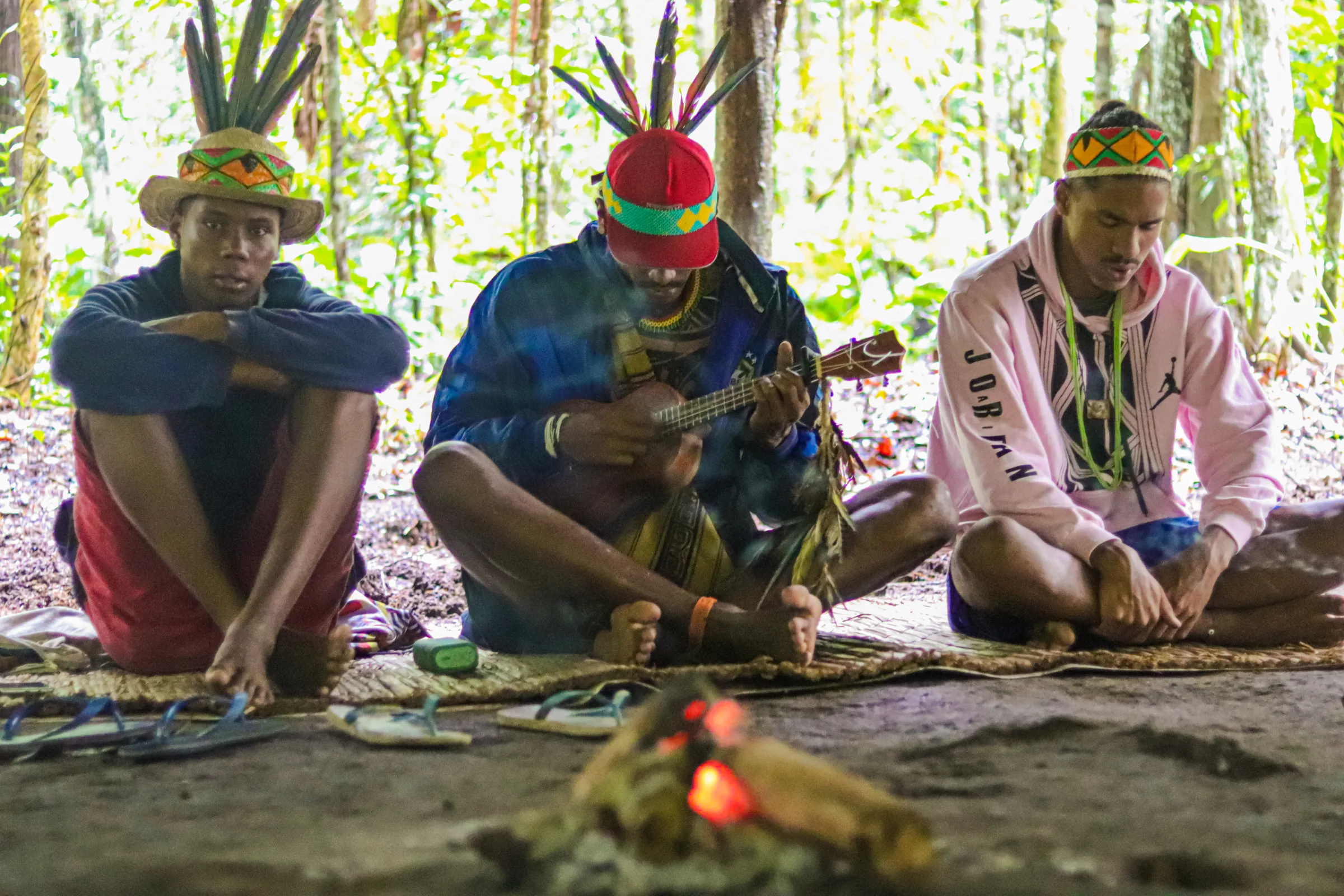 Indigenous Pataxó people participate in a ritual in their Aldeia Velha territory, near Arraial D'Ajuda in Porto Seguro district, Brazil, April 22, 2023. Thomson Reuters Foundation/Rogério Naba