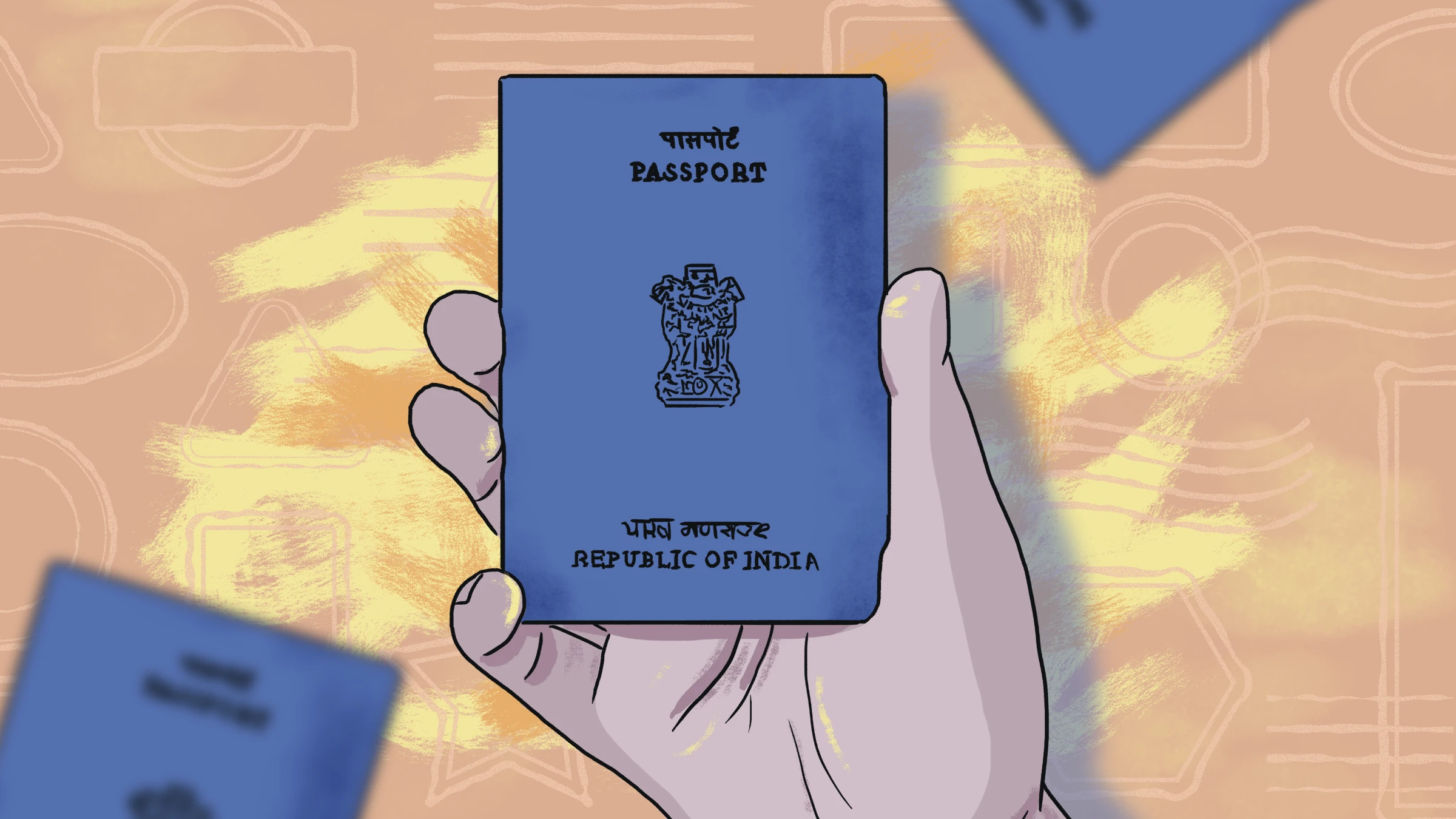 A seafarer holds an Indian passport in this illustration. Indian nationals like Padmamurti and Alam comprise about 10% of seafarers worldwide. Thomson Reuters Foundation/Karif Wat