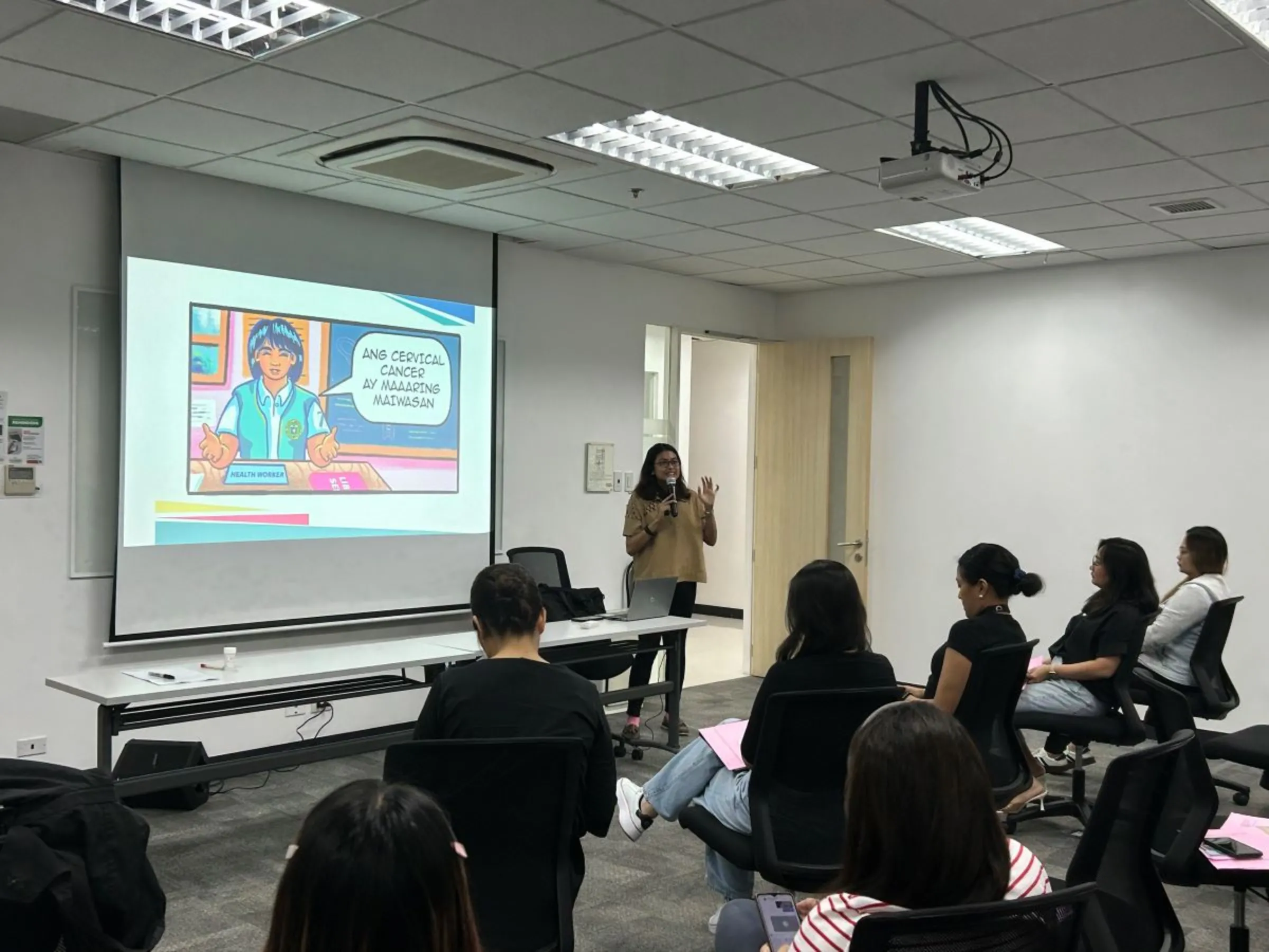 Before the screening, workers are required to attend a cervical cancer awareness lecture at Home Credit's office in Taguig City, Philippines on Jan. 26. Mariejo Ramos/Thomson Reuters Foundation