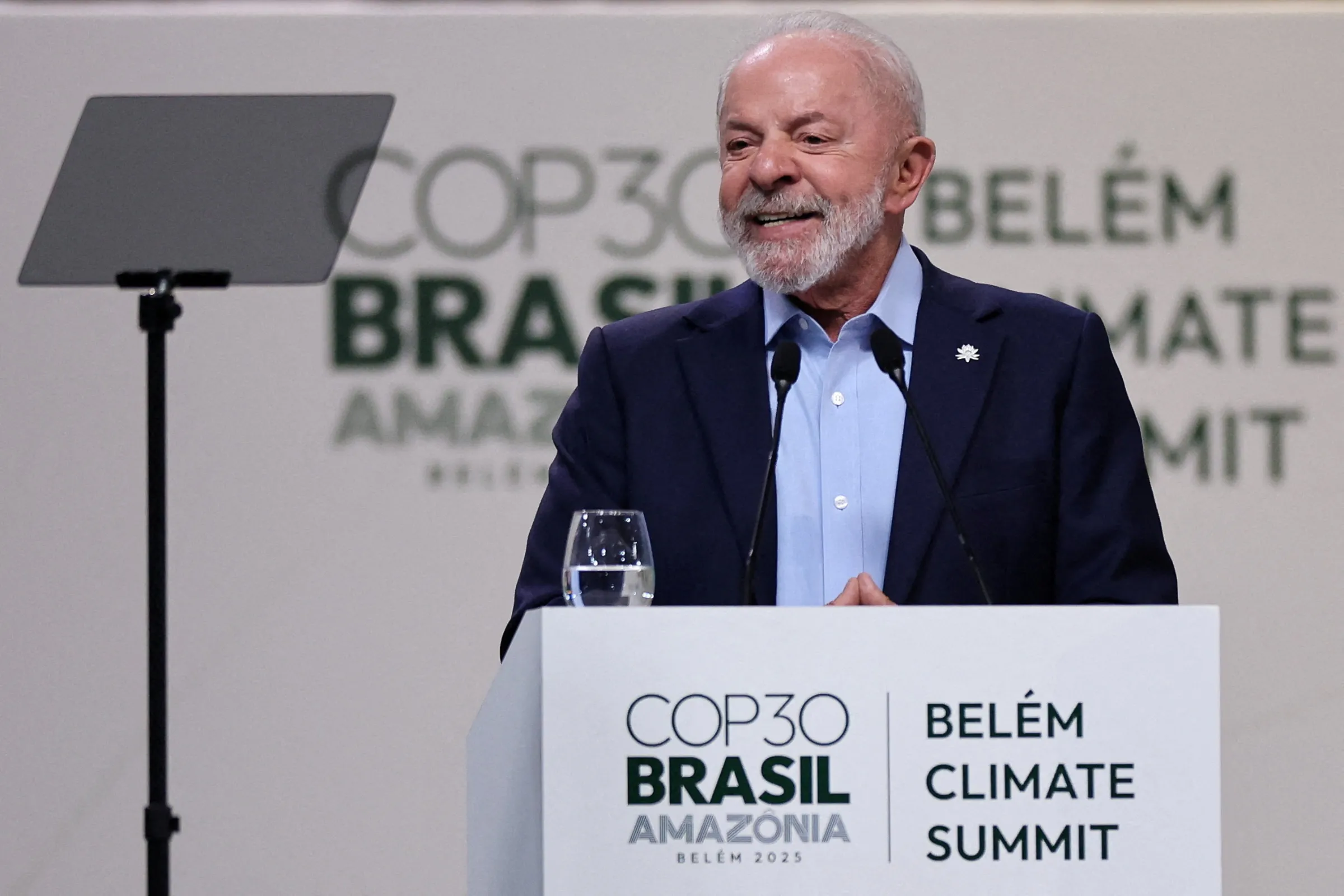 Brazil's President Luiz Inacio Lula da Silva speaks at the opening of the Belem Climate Summit plenary session, as part of the United Nations Climate Change Conference (COP30), in Belem, Brazil, November 6, 2025. REUTERS/Adriano Machado