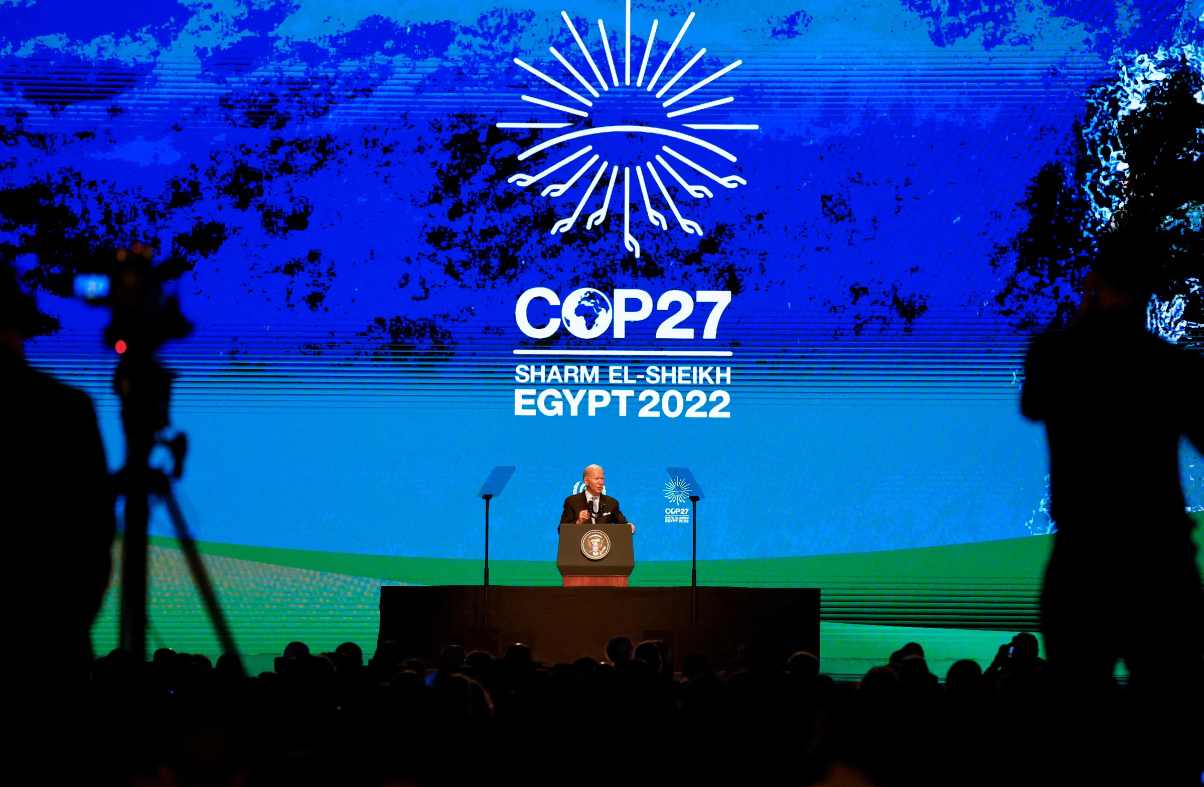 U.S. President Joe Biden delivers a speech at COP27 climate summit, in Sharm el-Sheikh, Egypt