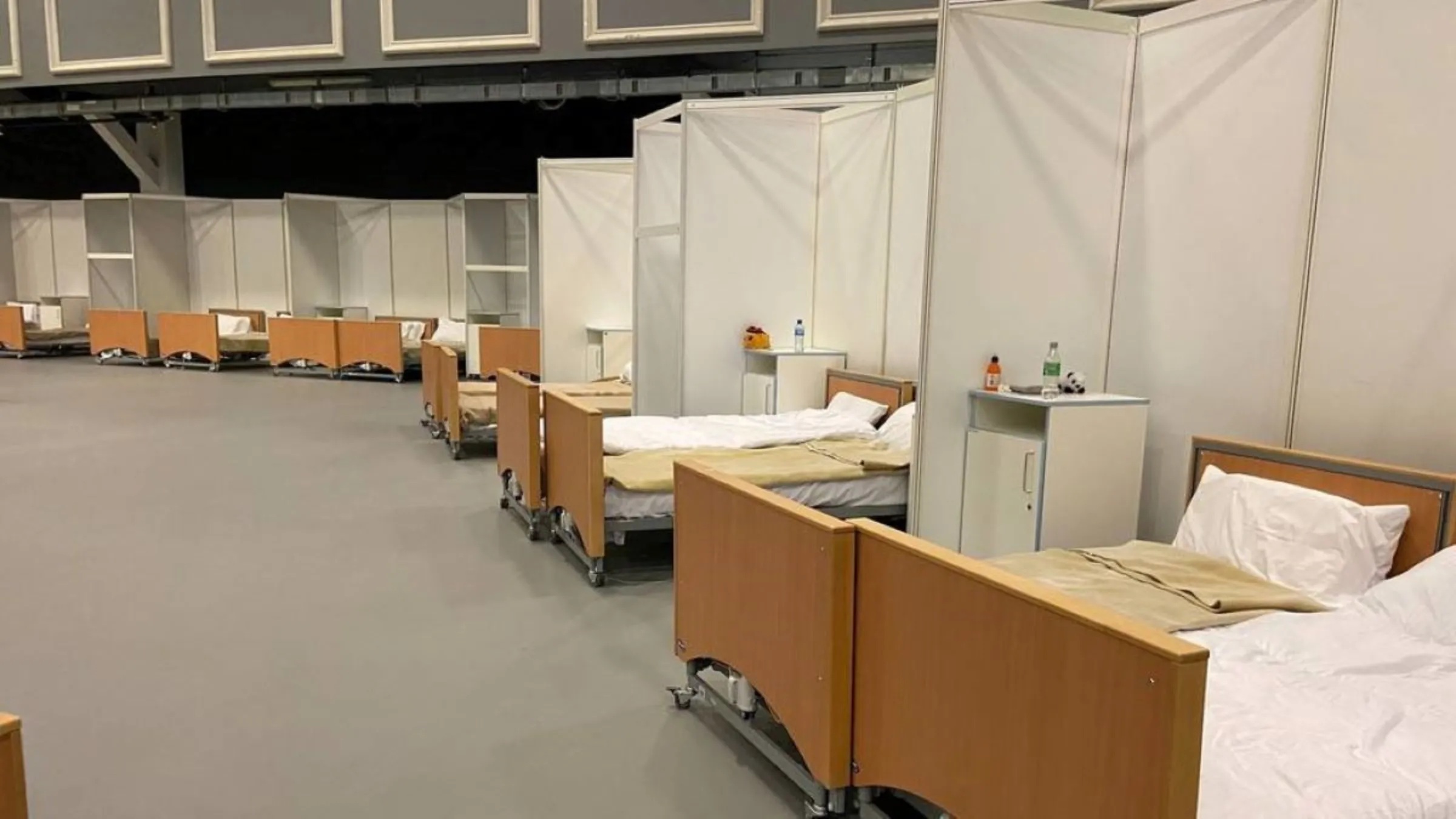 Citywest facility, where several emergency beds are laid out in a room originally intended for Ukrainians and now used for asylum seekers, in Dublin, Ireland, April 2022