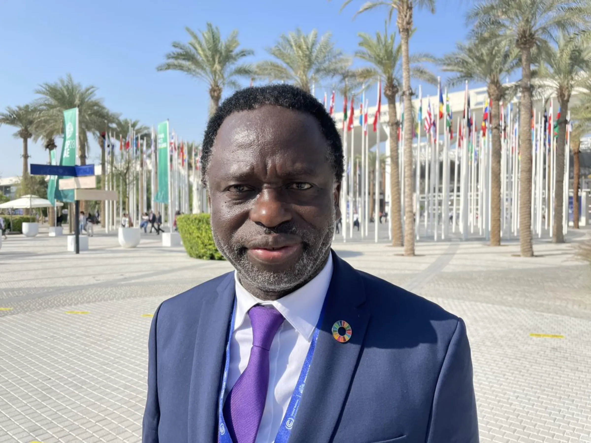 AI engineer Tshilidzi Marwala poses for a photo during the United Nations Climate Change Conference (COP28) in Dubai, United Arab Emirates, December 3, 2023. Thomson Reuters Foundation/Jack Graham