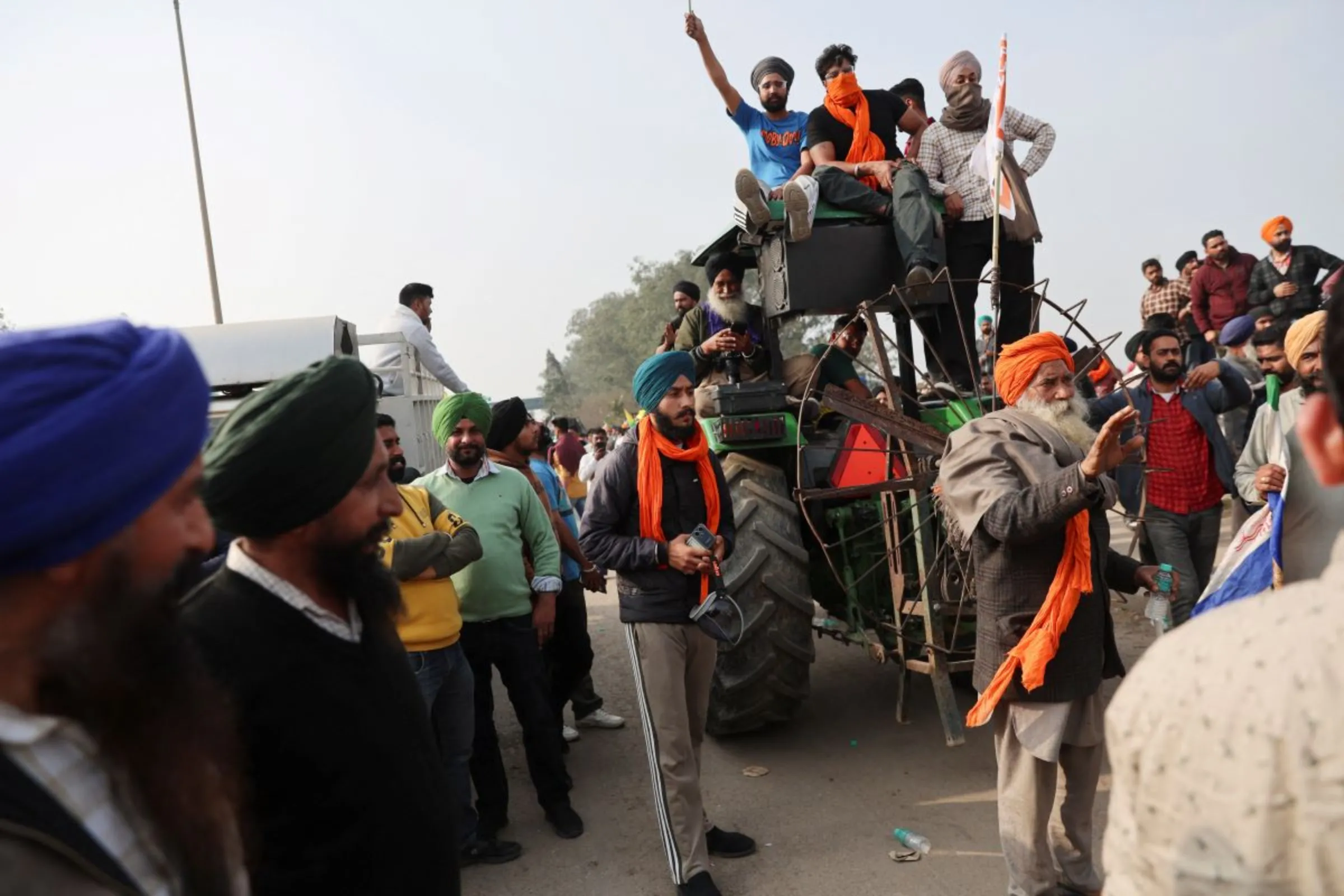 Farmers shout slogans at the protest while marching towards New Delhi to press for the better crop prices promised to them in 2021, near Shambhu barrier, a border between Punjab and Haryana states, India, February 20, 2024. REUTERS/Anushree Fadnavis