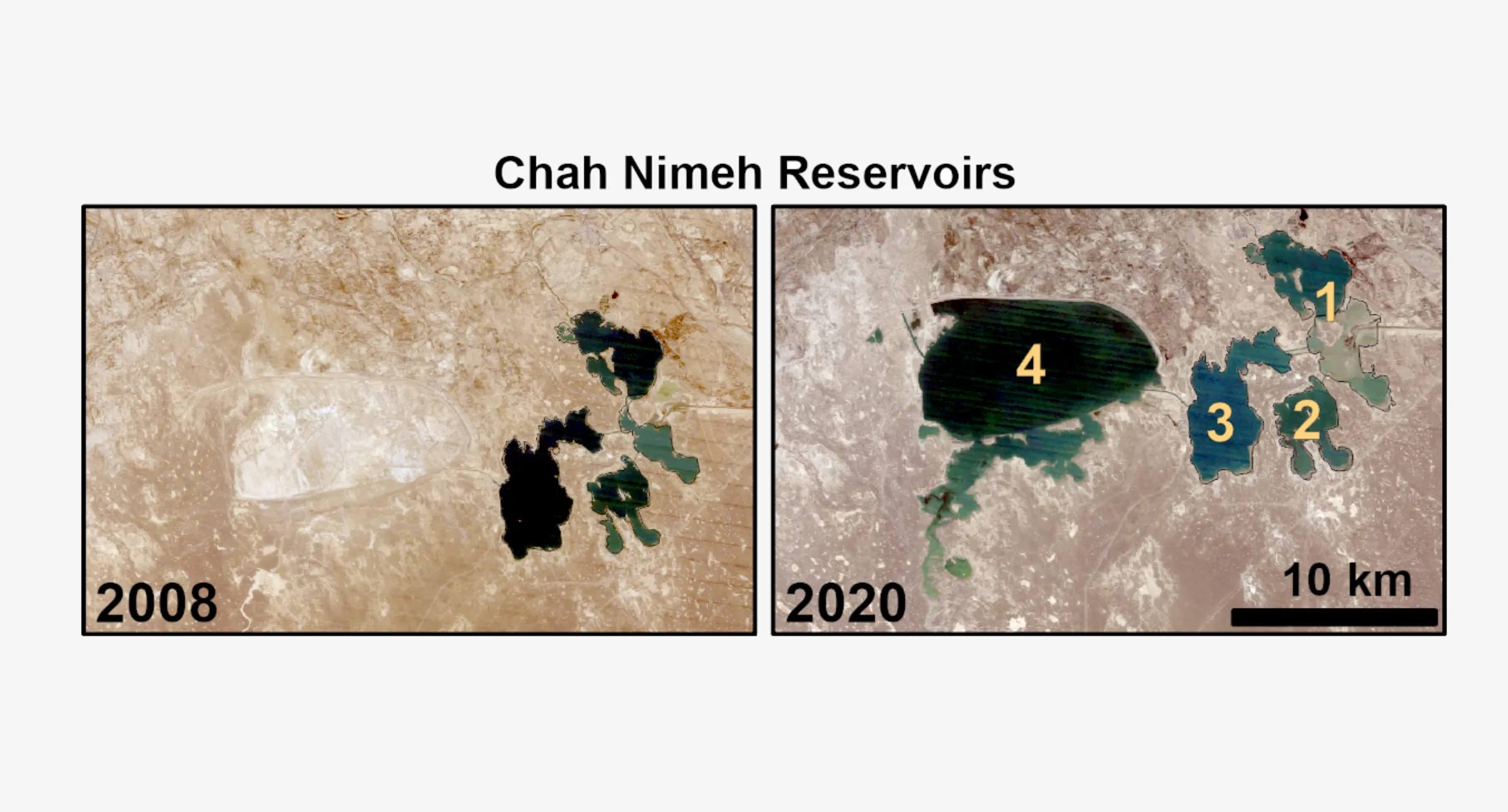 Landsat data showing Chah Nimeh reservoirs. Nima Shokri/Handout via Thomson Reuters Foundation