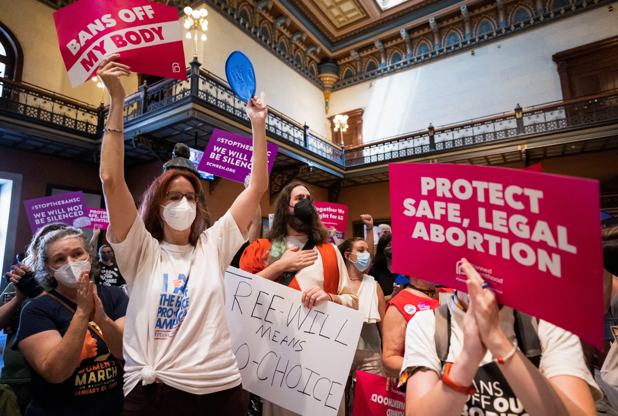 Protesters gather inside the South Carolina House as members debate a near-total ban on abortion in Columbia, South Carolina, U.S. August 30, 2022. REUTERS/Sam Wolfe