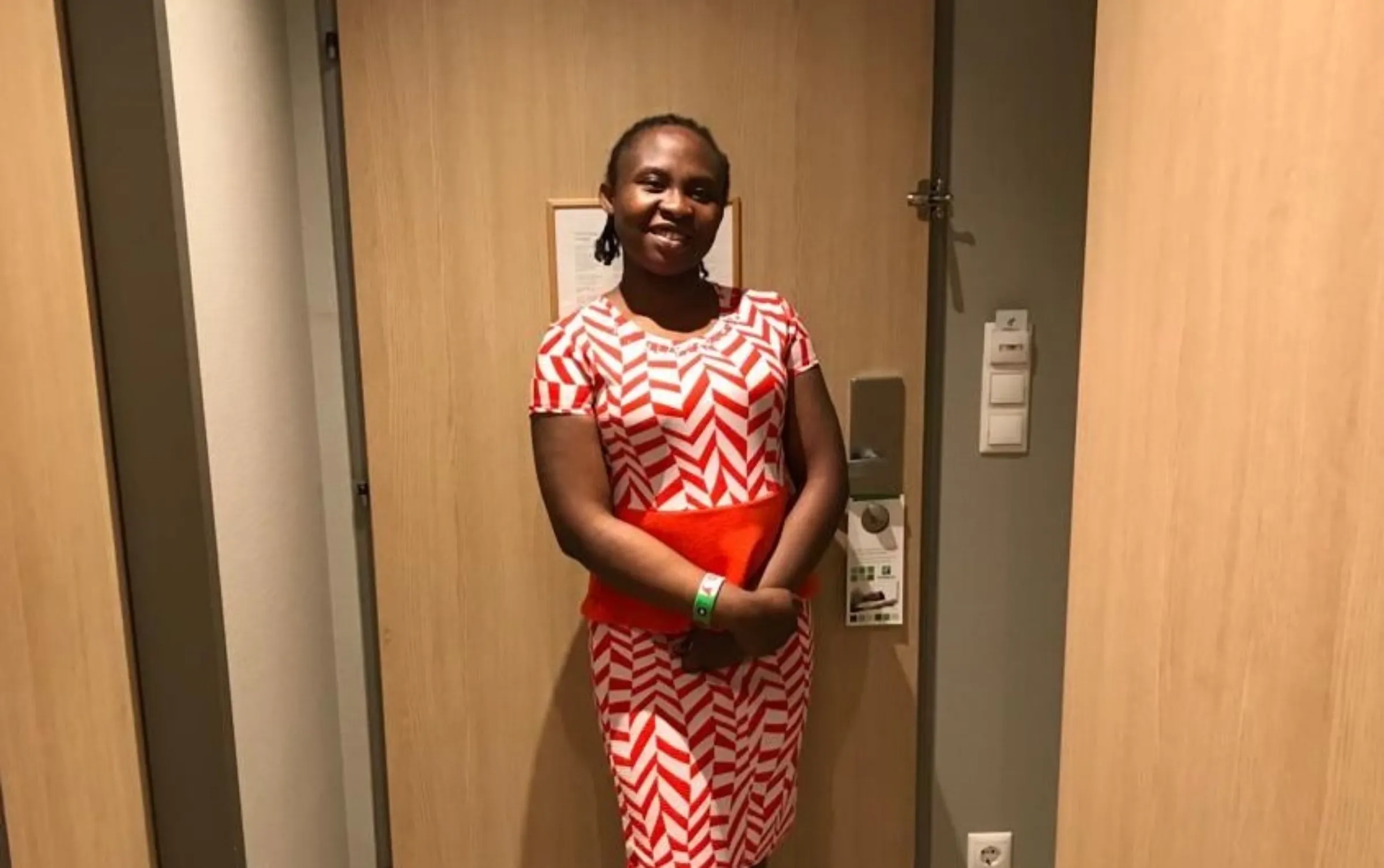 Ogunnika Oluwanifemi, 20, a third-year medical student in a hotel paid for by a charity in Budapest, Hungary on March 3, 2021. Thomson Reuters Foundation/Handout via Ogunnika Oluwanifemi