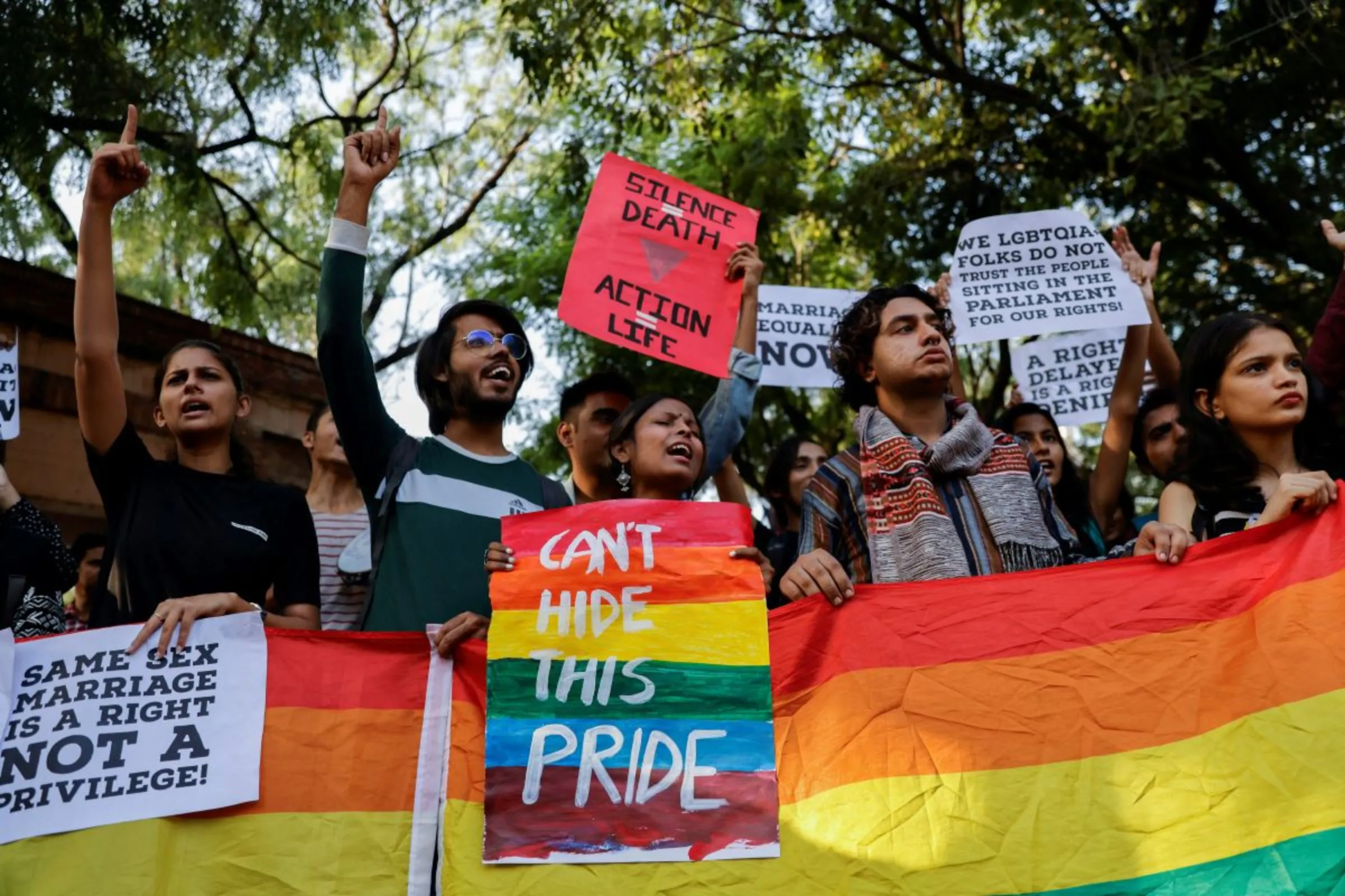 Students and supporters take part in an LGBT+ Pride vigil organised after India's top court declined to legalise same-sex marriage in New Delhi, India, October 18, 2023. REUTERS/Anushree Fadnavis