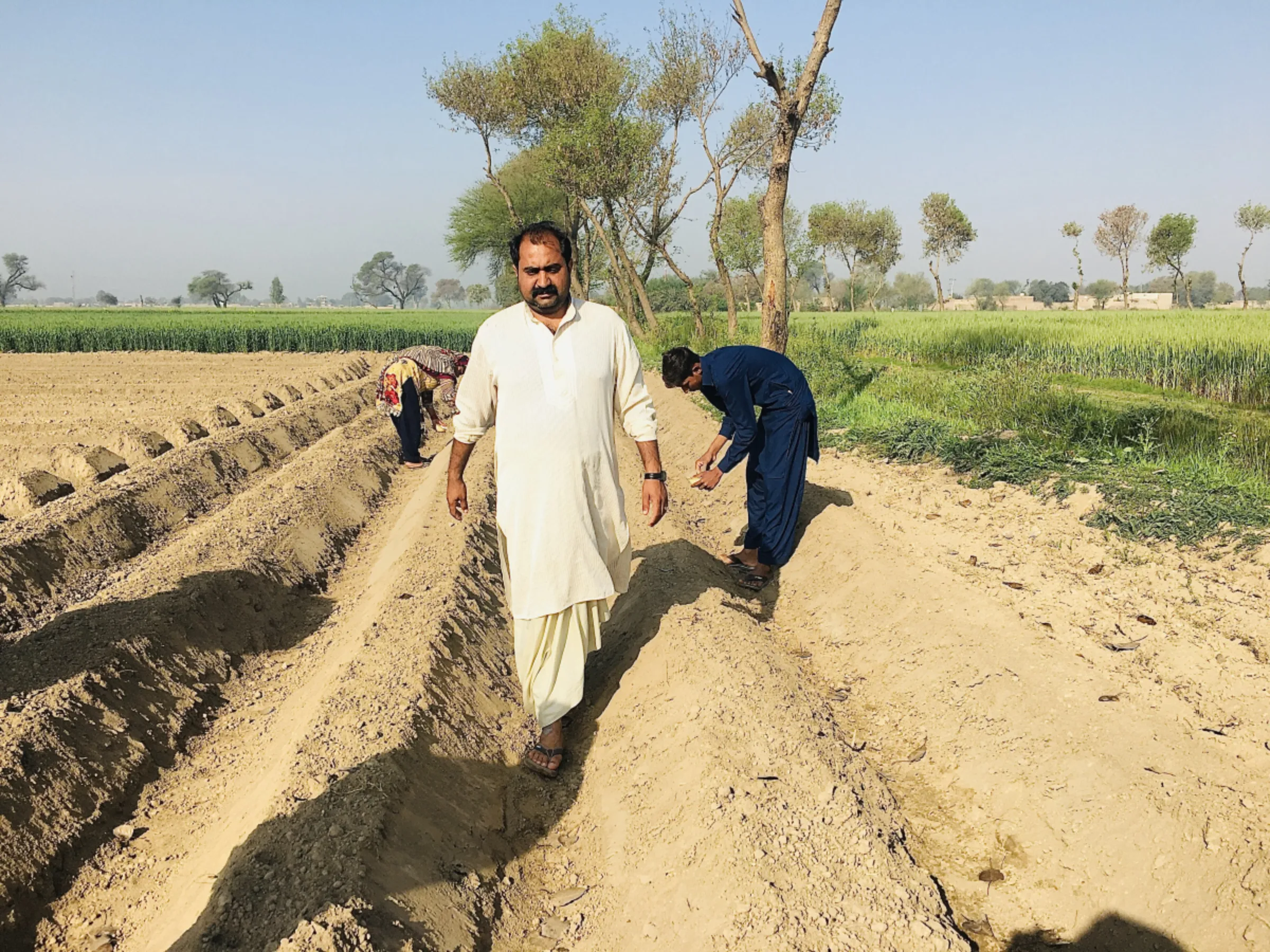 Aamer Hayat Bhandara, a farmer, walks through his fields in Pakpattan, Pakistan, January 31, 2024. Thomson Reuters Foundation/Waqar Mustafa