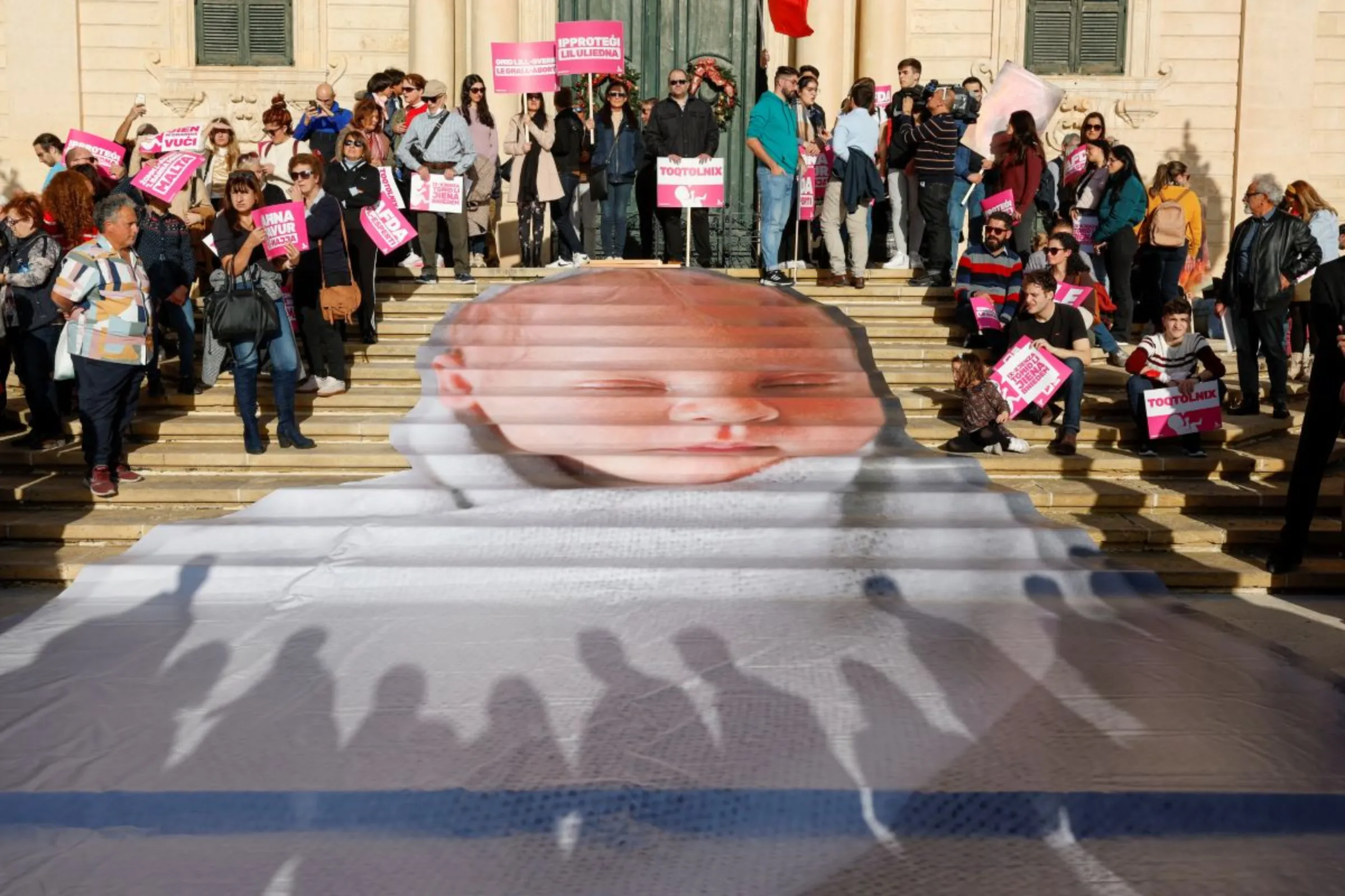 Anti abortion protesters in Malta gather outside the prime minister's office in Valletta, December 4, 2022. Reuters/Darrin Zammit Lupi