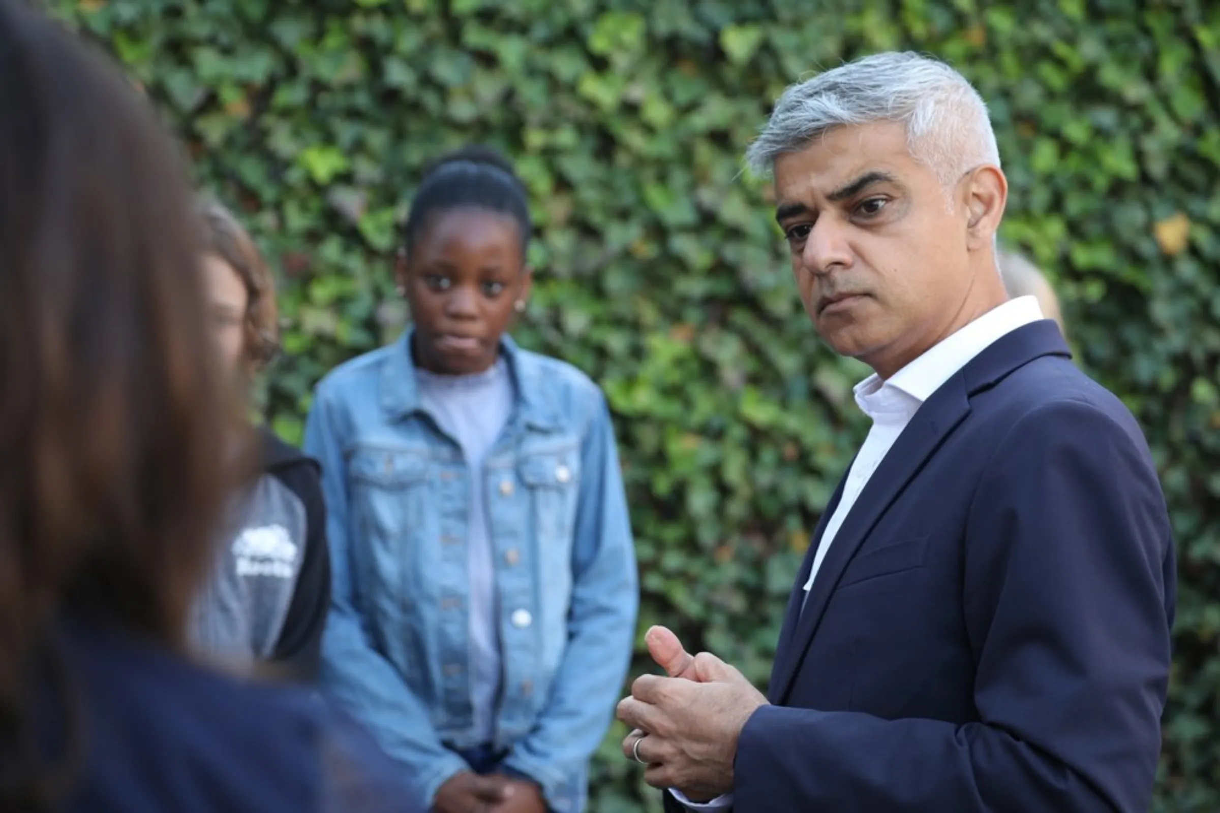 London Mayor Sadiq Khan speaks to students and staff at Prior Weston Primary School in London, England, on September 23 2021