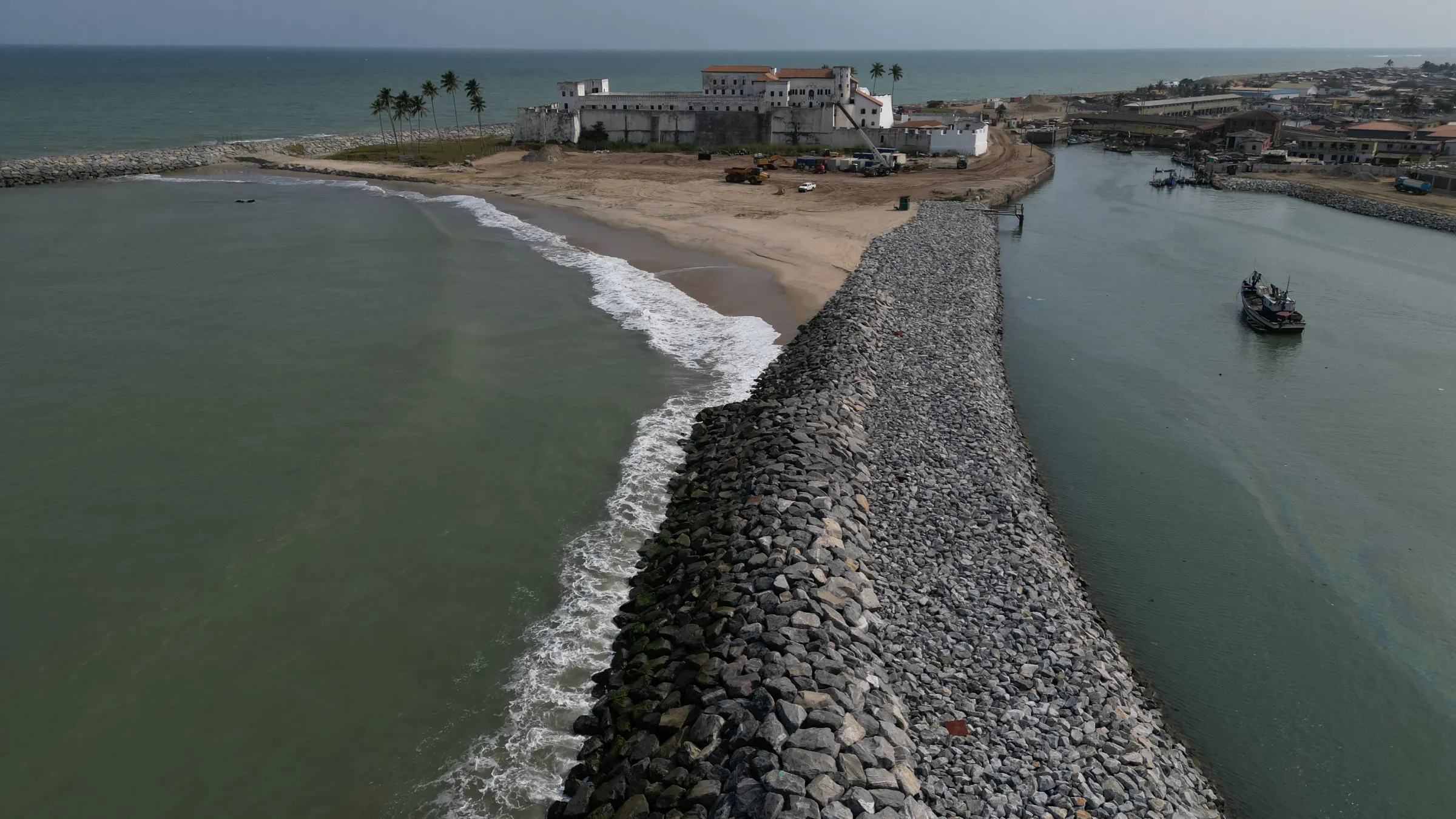 Sea defense wall constructed at Elmina Castle, Central Region, Ghana on Castle on Aug 9, 2022