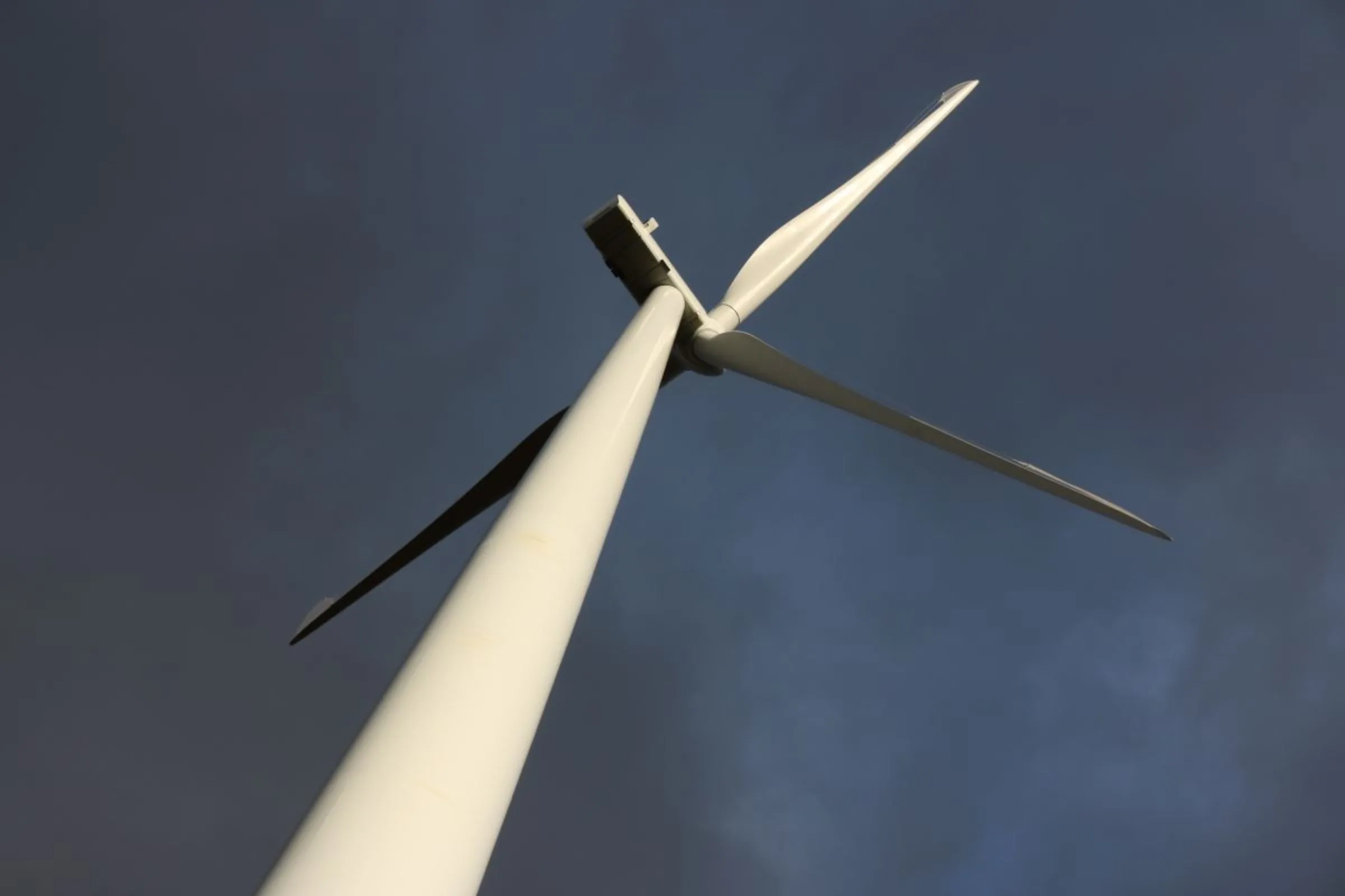 A 155-metre high wind turbine at Viking Energy, a major onshore wind farm due to come online in 2024, on Mainland, Shetland, Scotland, November 1, 2023. Thomson Reuters Foundation/Jack Graham