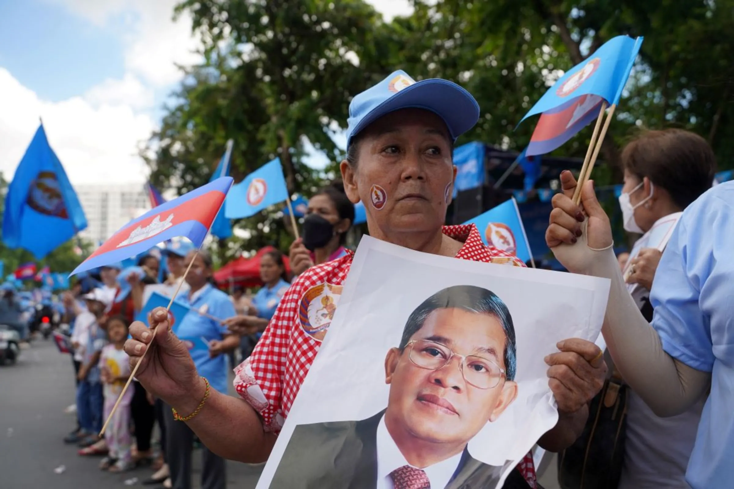 Supporters of Cambodia’s Prime Minister Hun Sen and Cambodian People’s Party (CPP) attend an election campaign for the upcoming national election in Phnom Penh, Cambodia, July 1, 2023