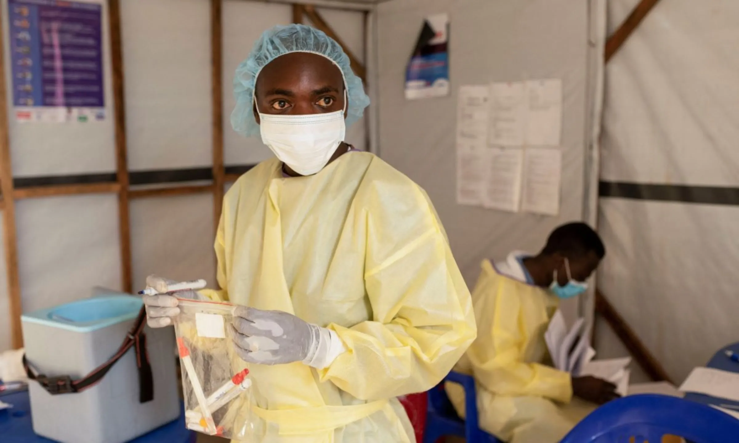 A laboratory nurse verifies samples taken from a child declared a suspected case of monkeypox virus in Nyiragongo territory near Goma, North Kivu province, Democratic Republic of the Congo July 19, 2024. REUTERS/Arlette Bashizi